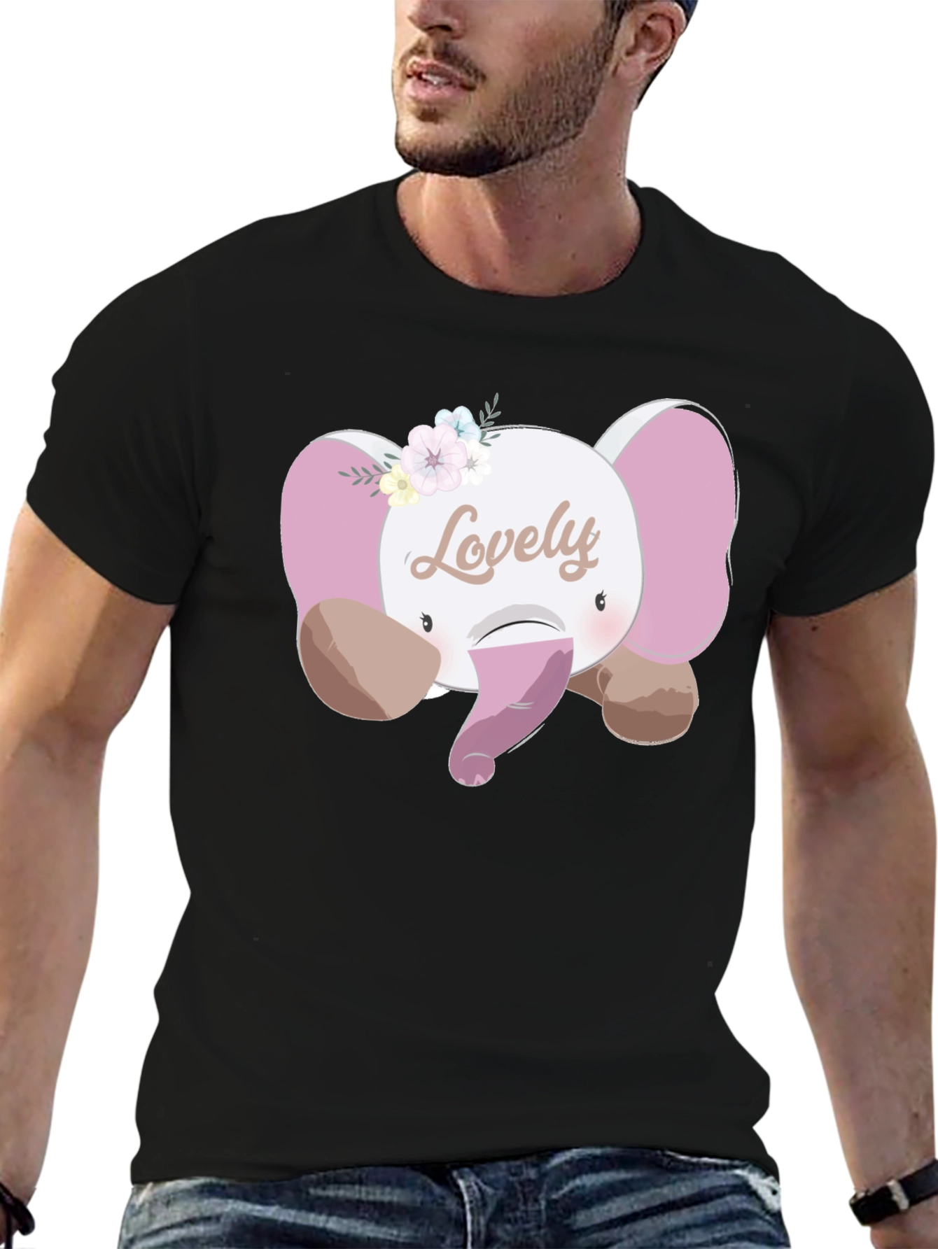 Cute Lovely Elephant Graphic T-Shirt - Unisex Black Tee