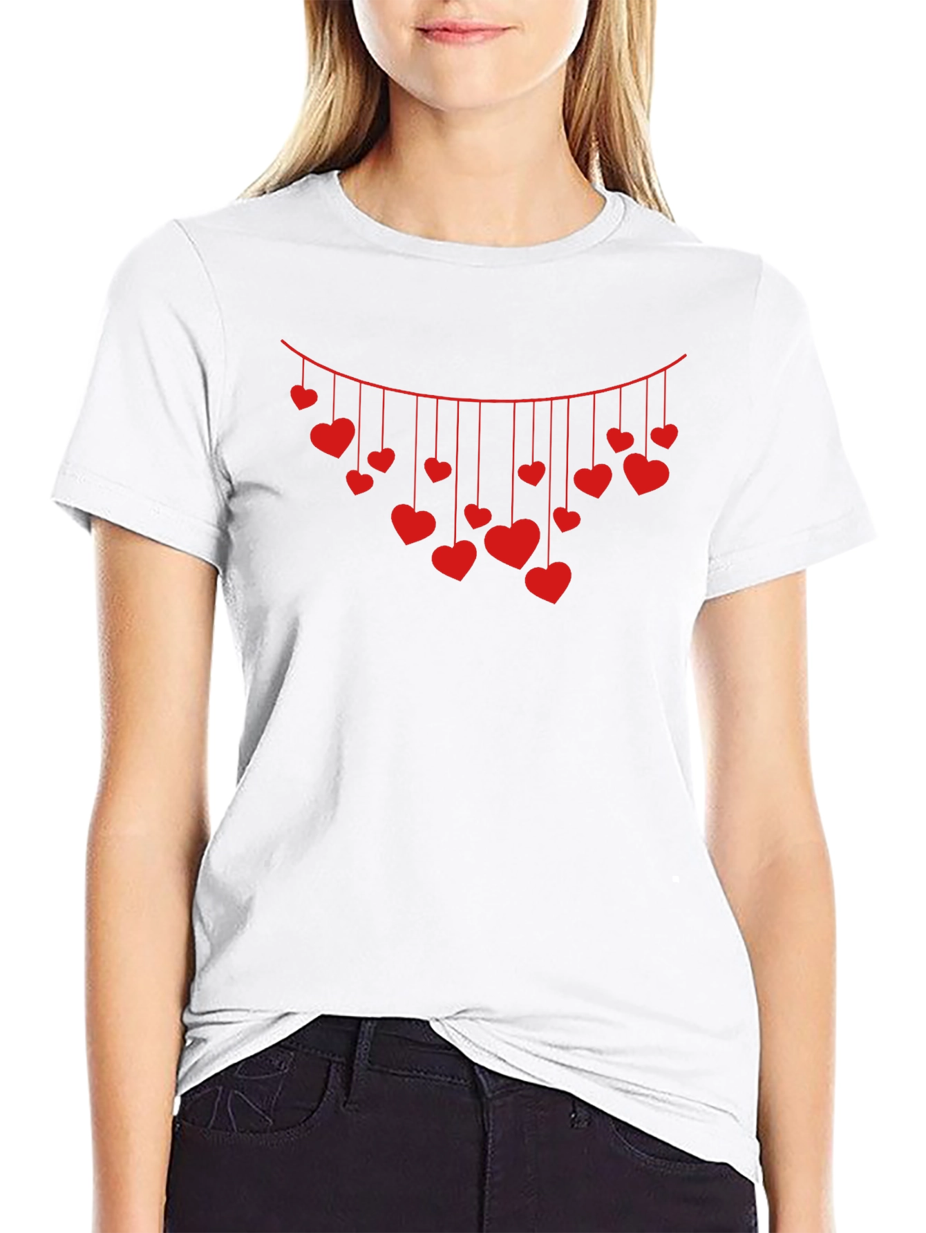 Heart Garland Graphic Tee - Black Cotton Blend
