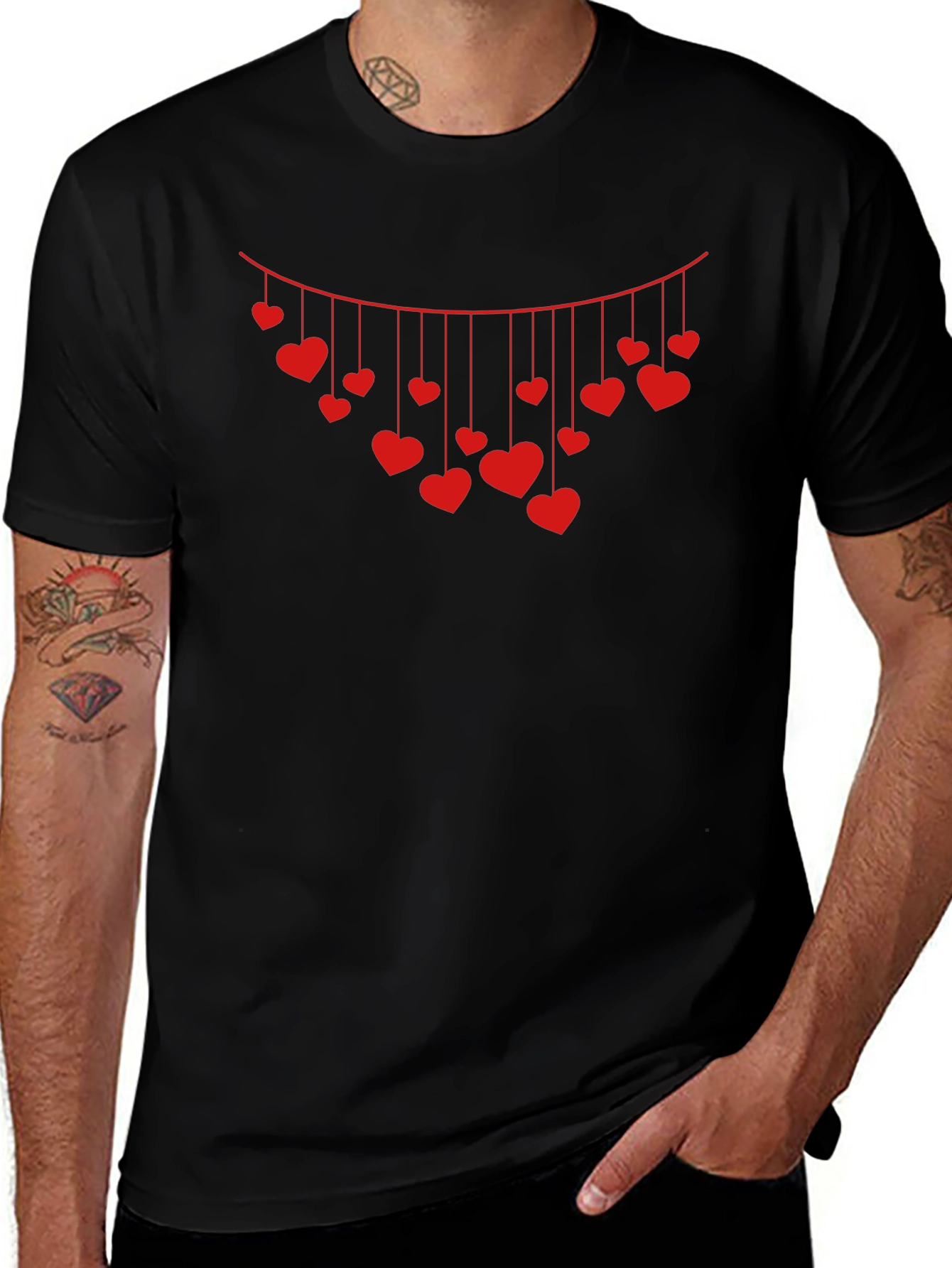Heart Garland Graphic Tee - Black Cotton Blend