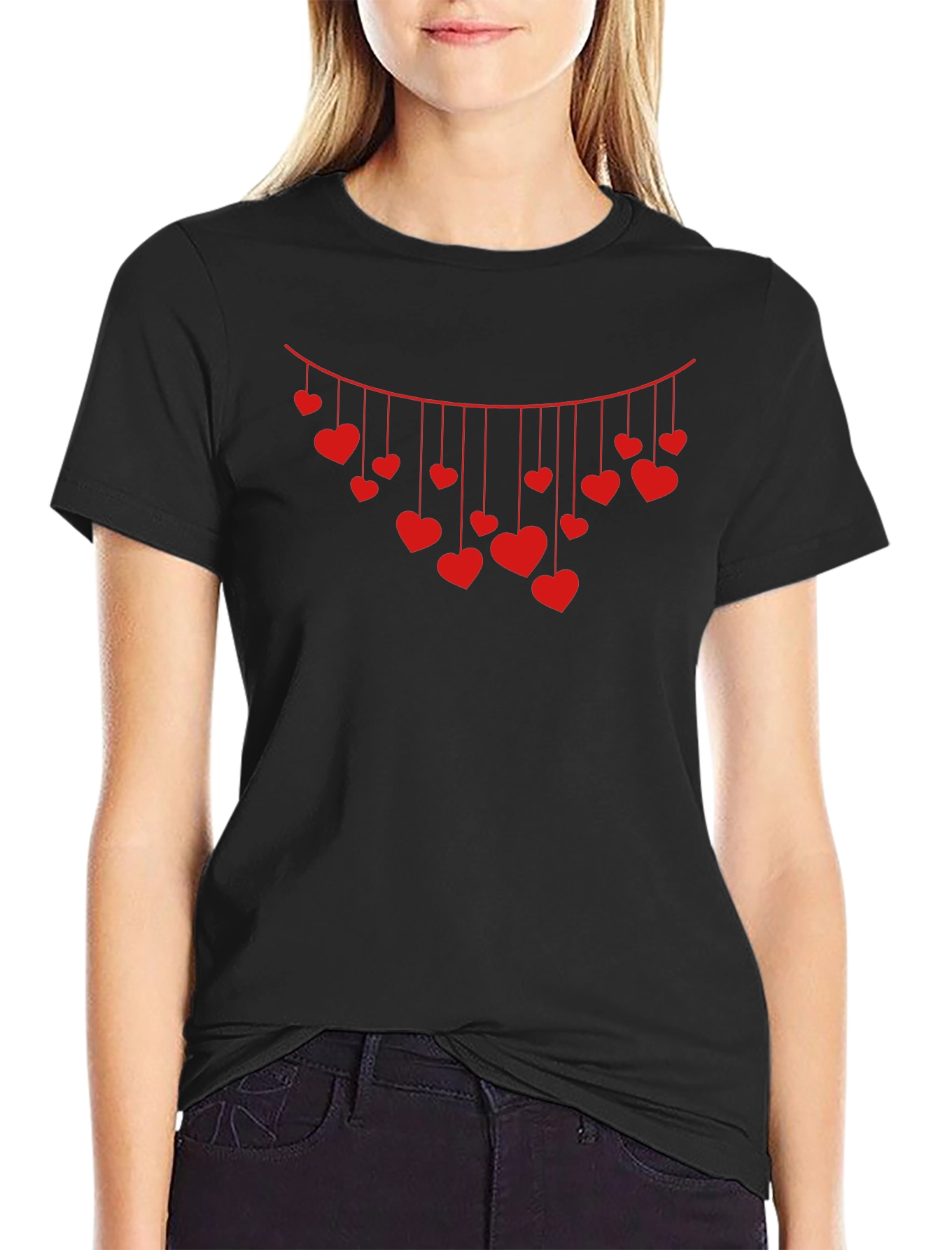 Heart Garland Graphic Tee - Black Cotton Blend