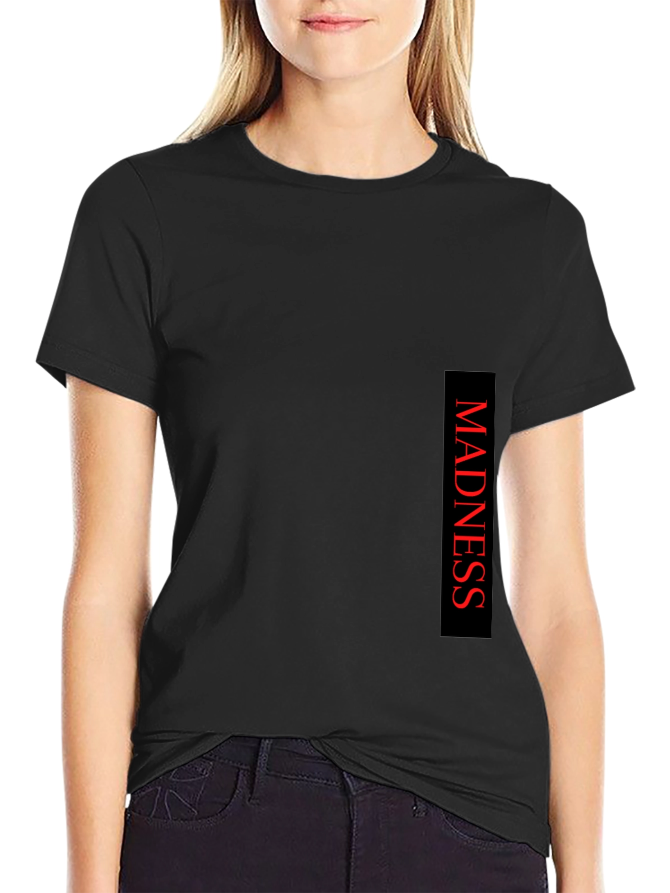 Madness Text Print Black T-Shirt