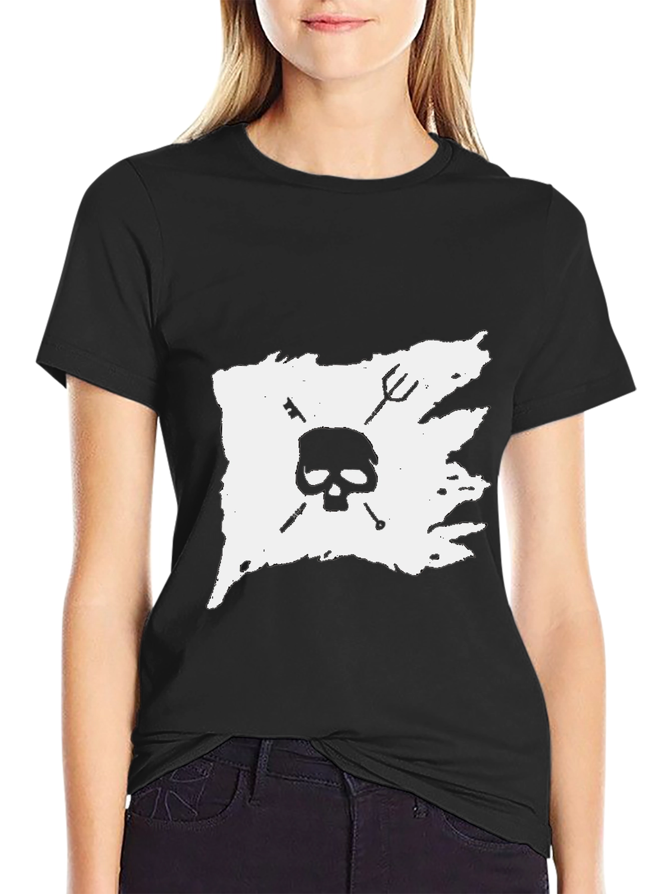 Skull & Crossbones Graphic Tee - Black Cotton T-Shirt