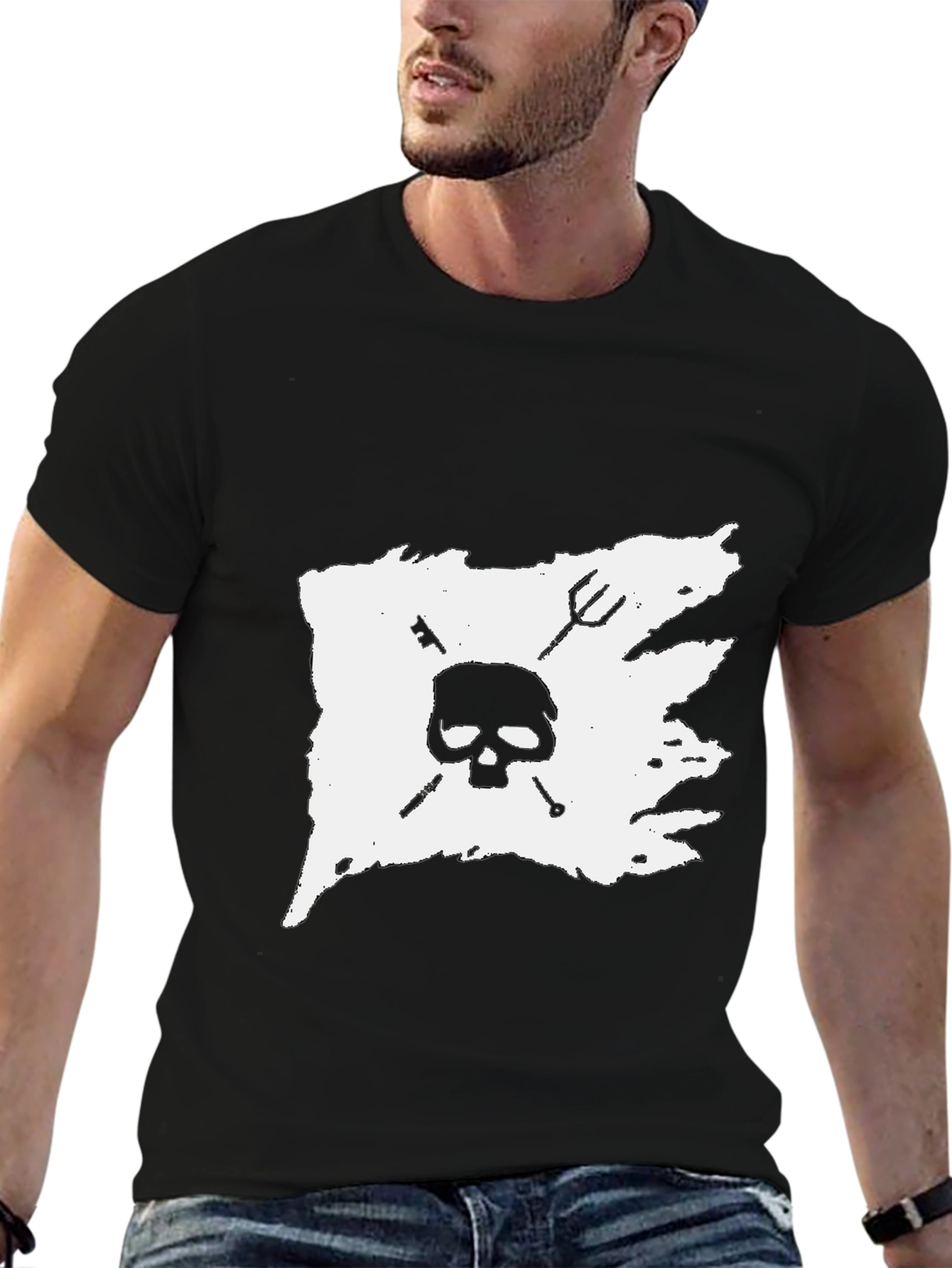 Skull & Crossbones Graphic Tee - Black Cotton T-Shirt