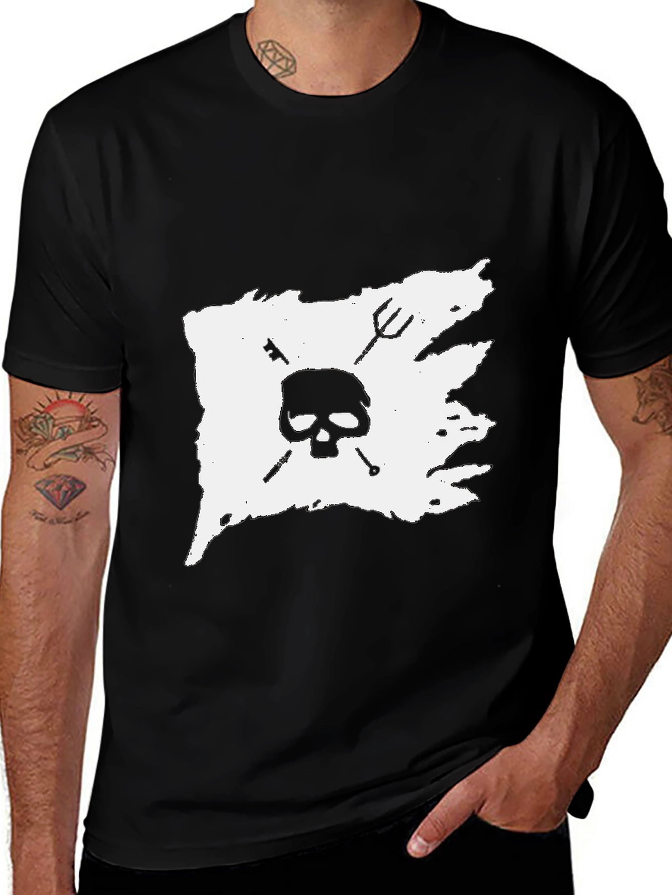 Skull & Crossbones Graphic Tee - Black Cotton T-Shirt