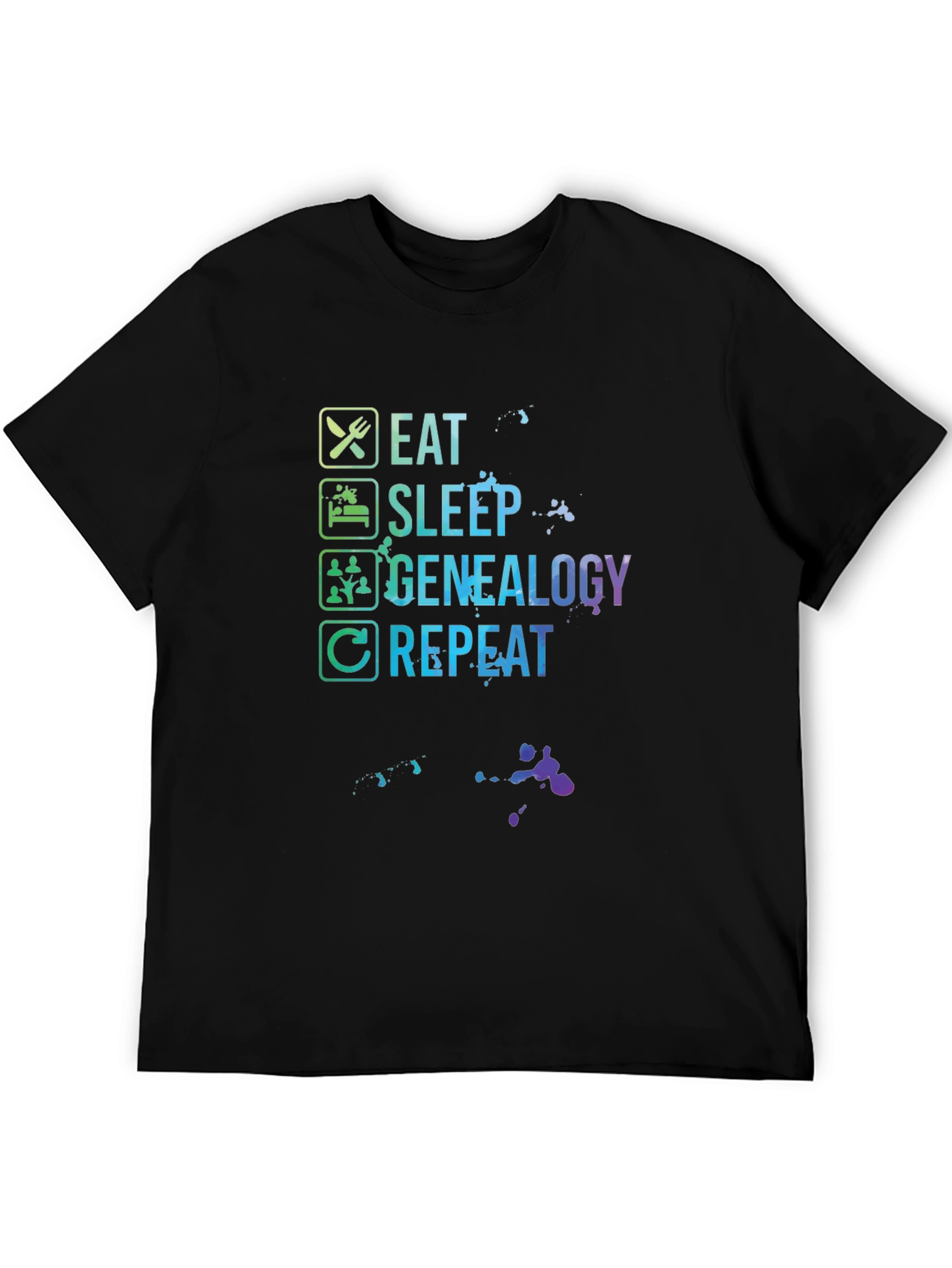 Eat Sleep Genealogy Repeat Black T-Shirt