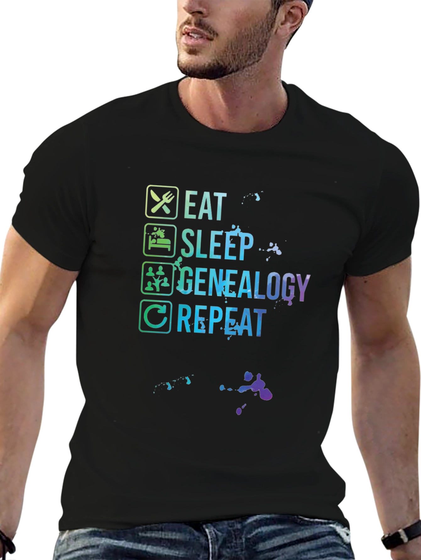 Eat Sleep Genealogy Repeat Black T-Shirt