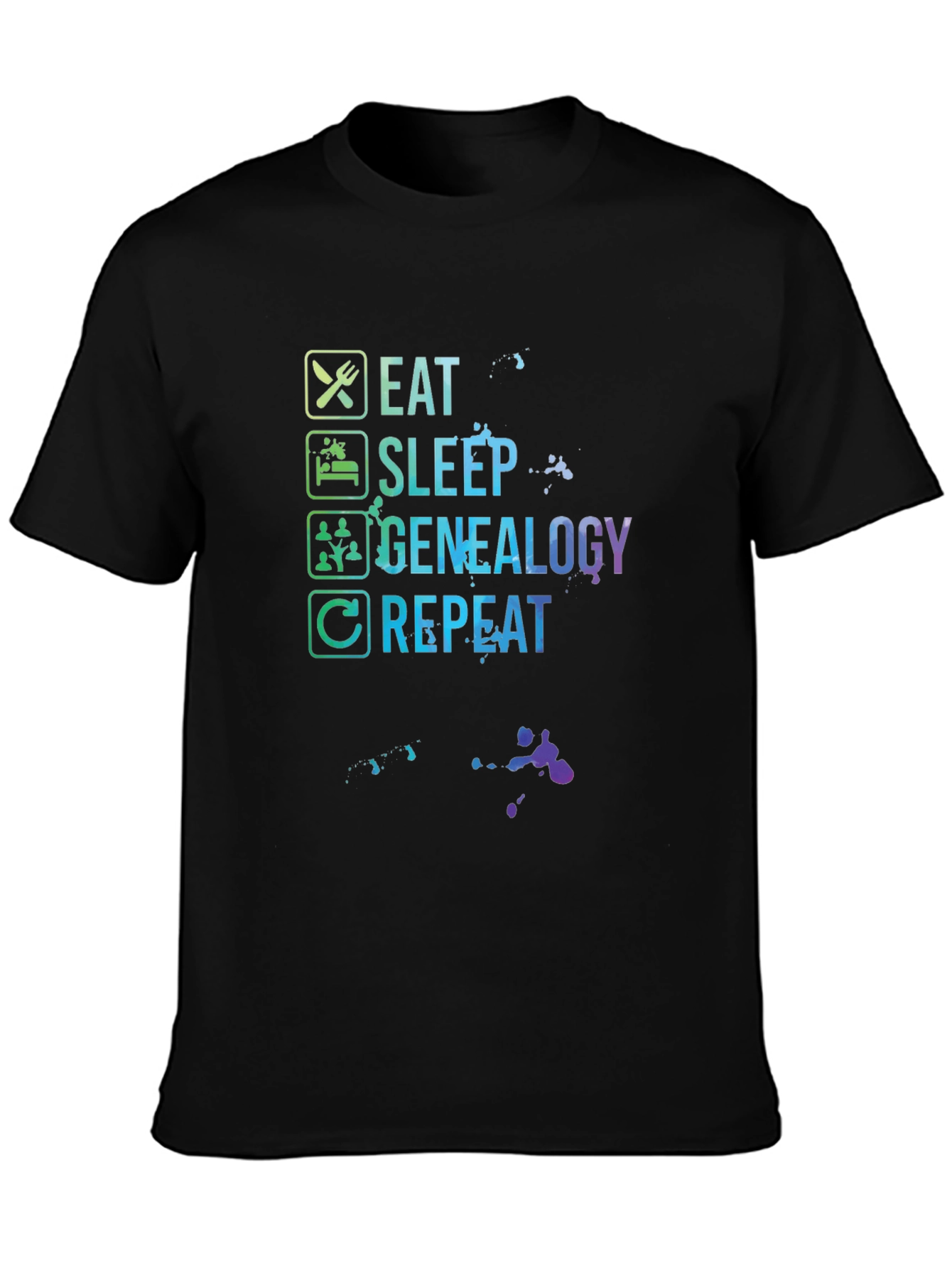 Eat Sleep Genealogy Repeat Black T-Shirt