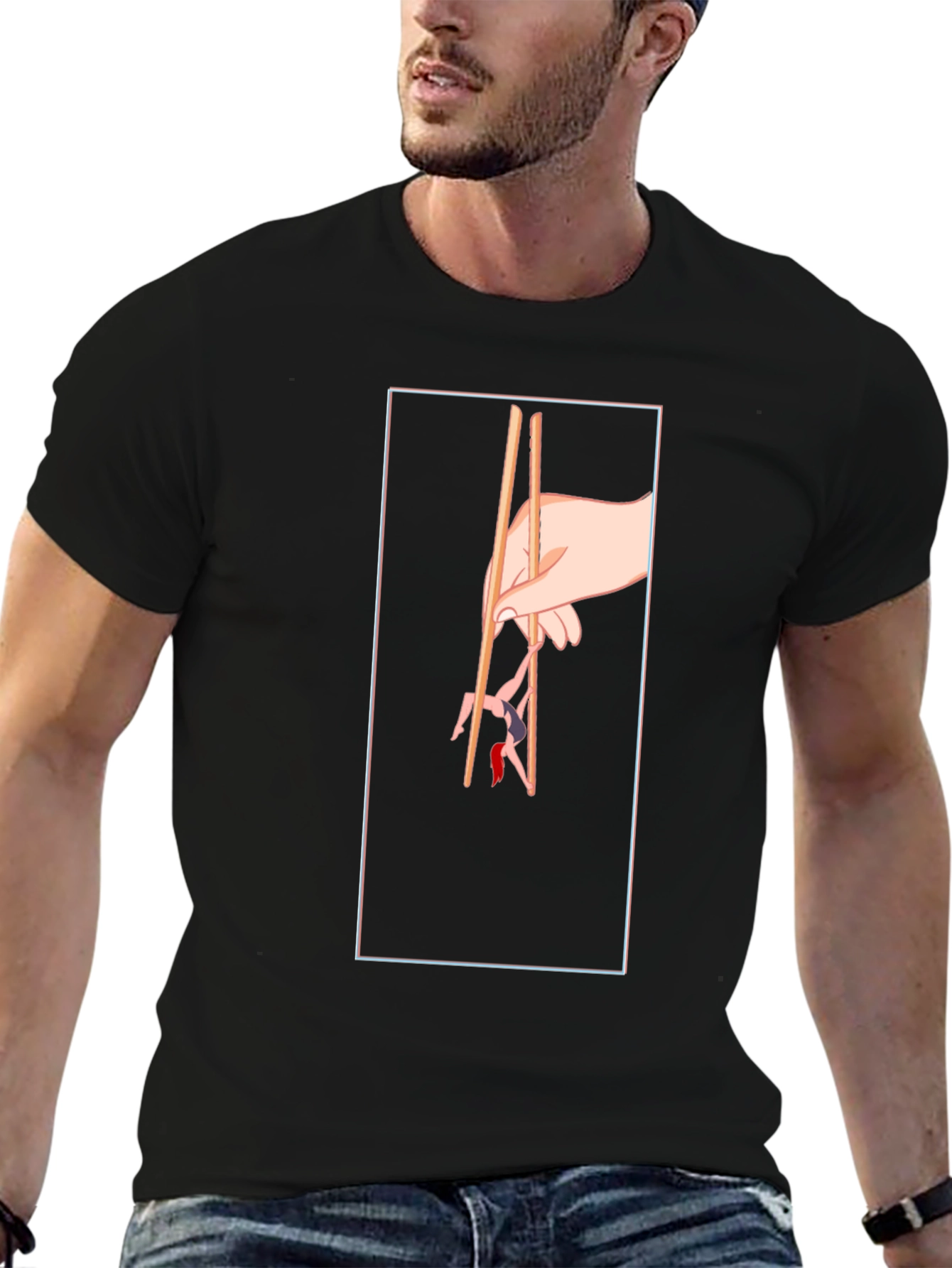 Funny Chopsticks Graphic Tee - Black Cotton T-Shirt