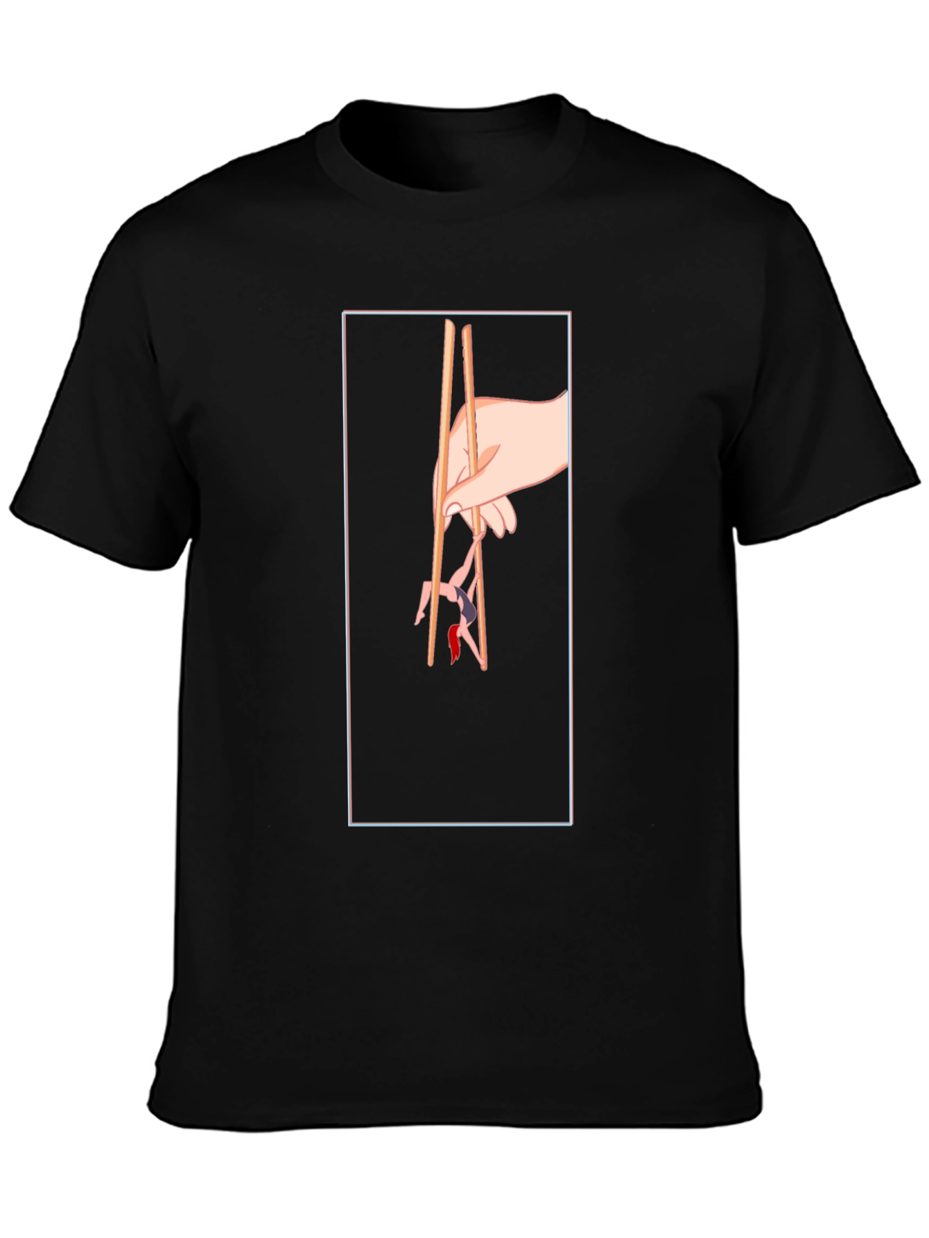 Funny Chopsticks Graphic Tee - Black Cotton T-Shirt