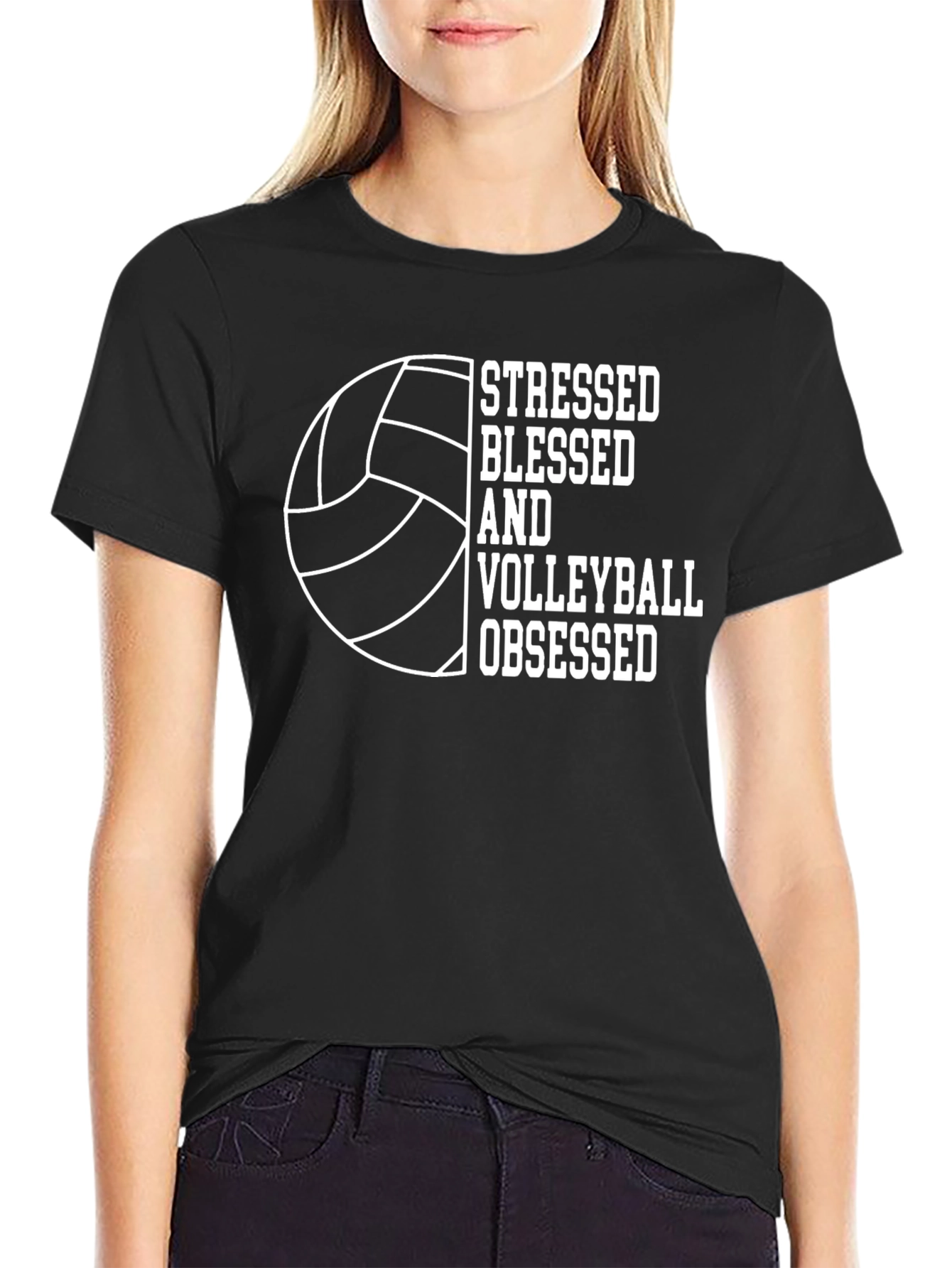 Stressed Blessed Volleyball Obsessed Graphic Tee
