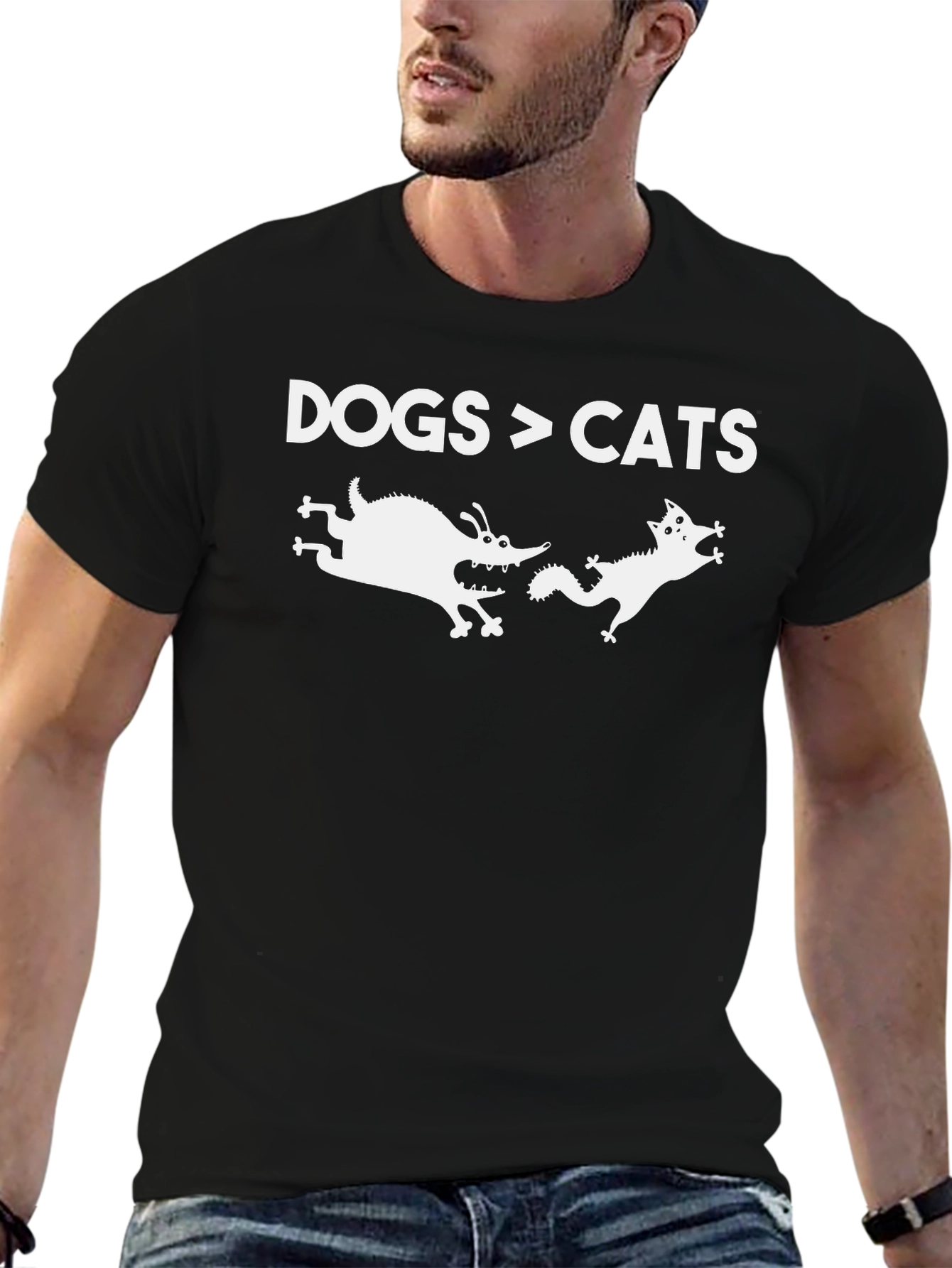 Dogs > Cats Funny Black Graphic T-Shirt