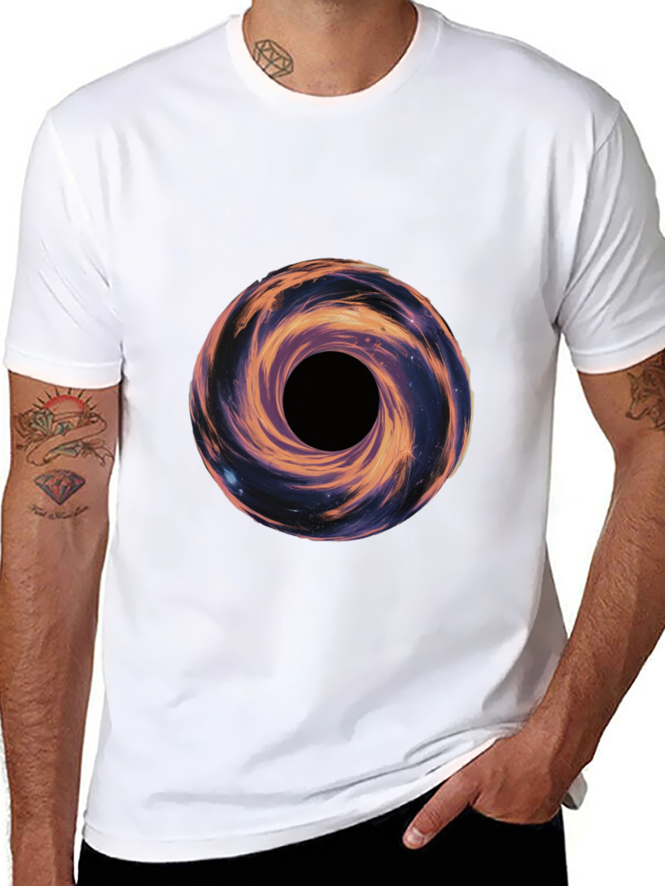 Galaxy Vortex Graphic T-Shirt - Black Casual Tee