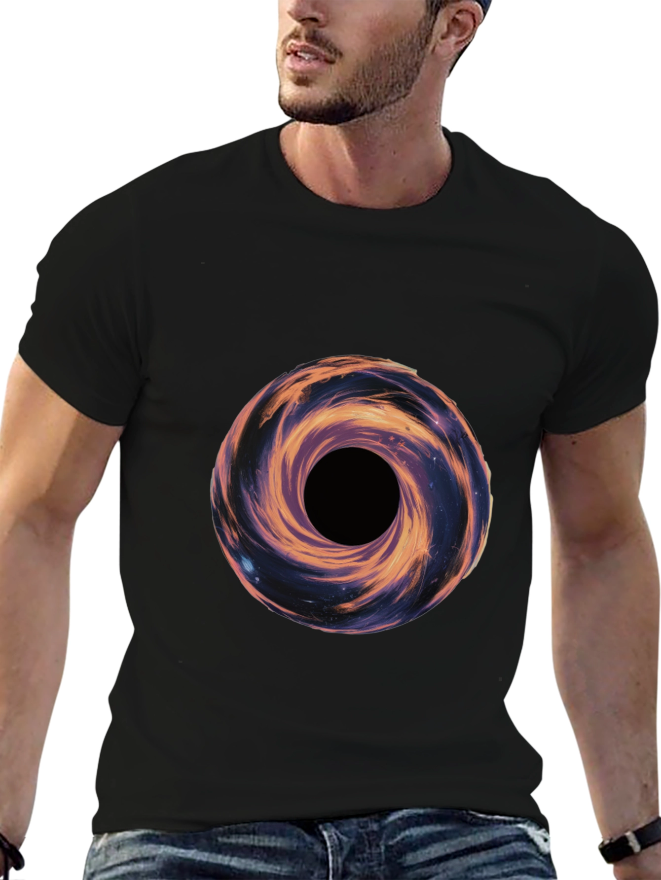 Galaxy Vortex Graphic T-Shirt - Black Casual Tee