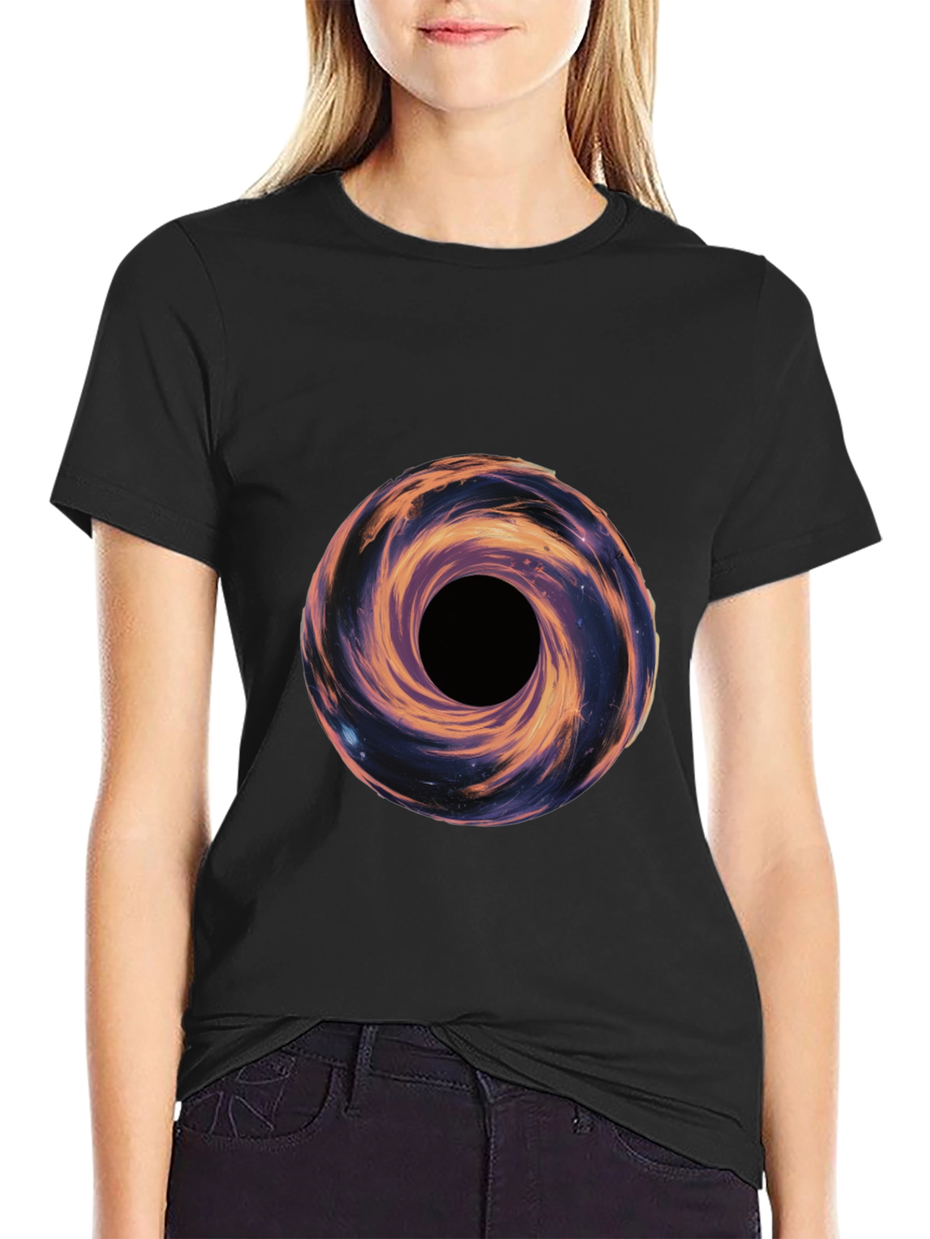 Galaxy Vortex Graphic T-Shirt - Black Casual Tee