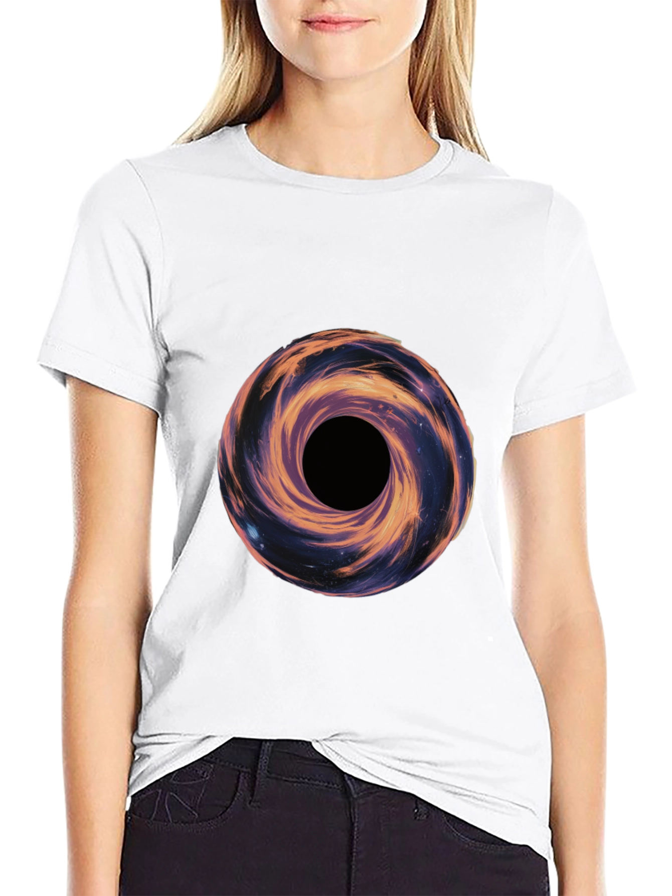 Galaxy Vortex Graphic T-Shirt - Black Casual Tee
