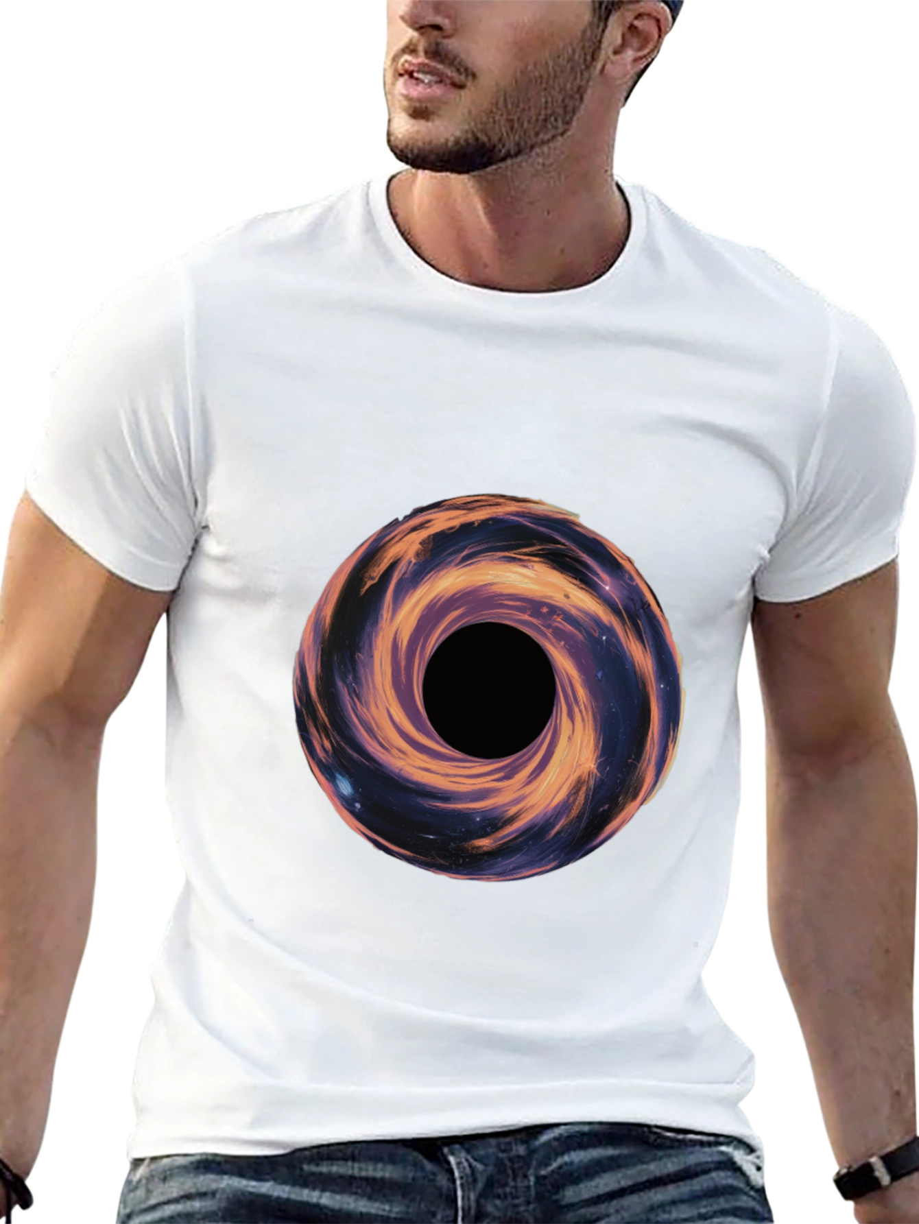 Galaxy Vortex Graphic T-Shirt - Black Casual Tee