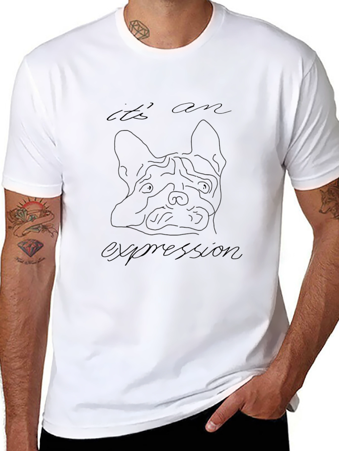 Dog Expression T-Shirt - Unique Line Art Design
