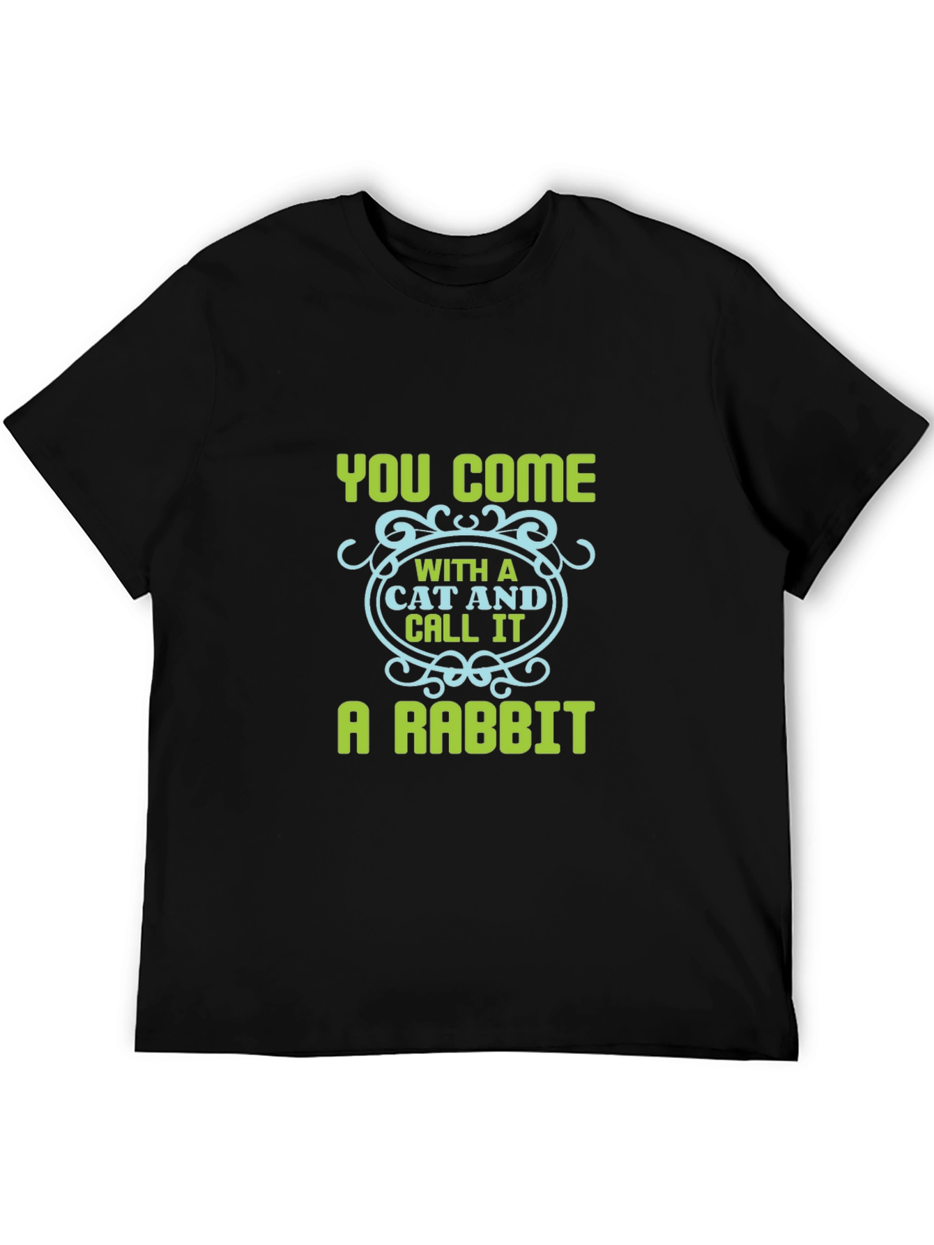 Humorous Cat & Rabbit Graphic Black Tee