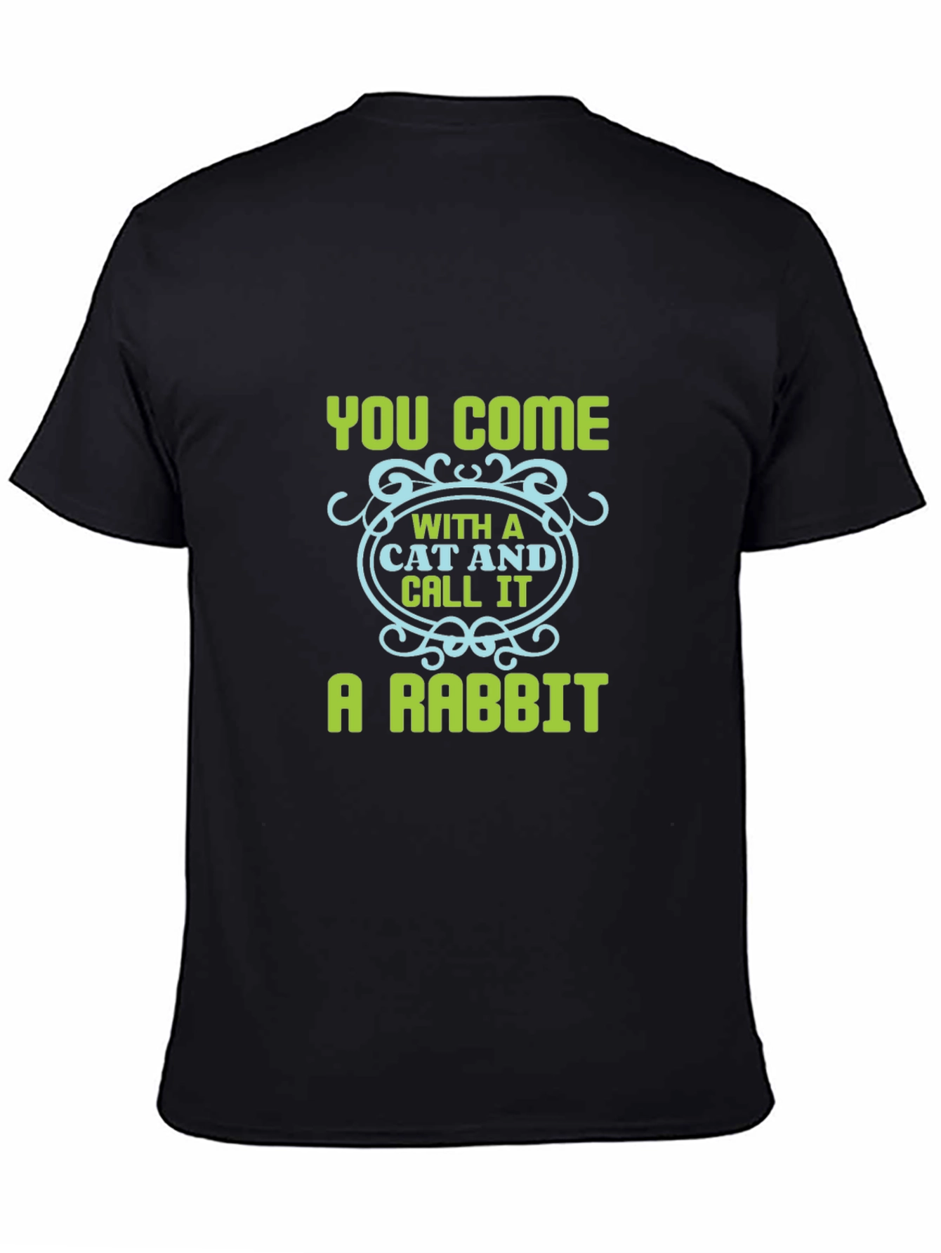 Humorous Cat & Rabbit Graphic Black Tee
