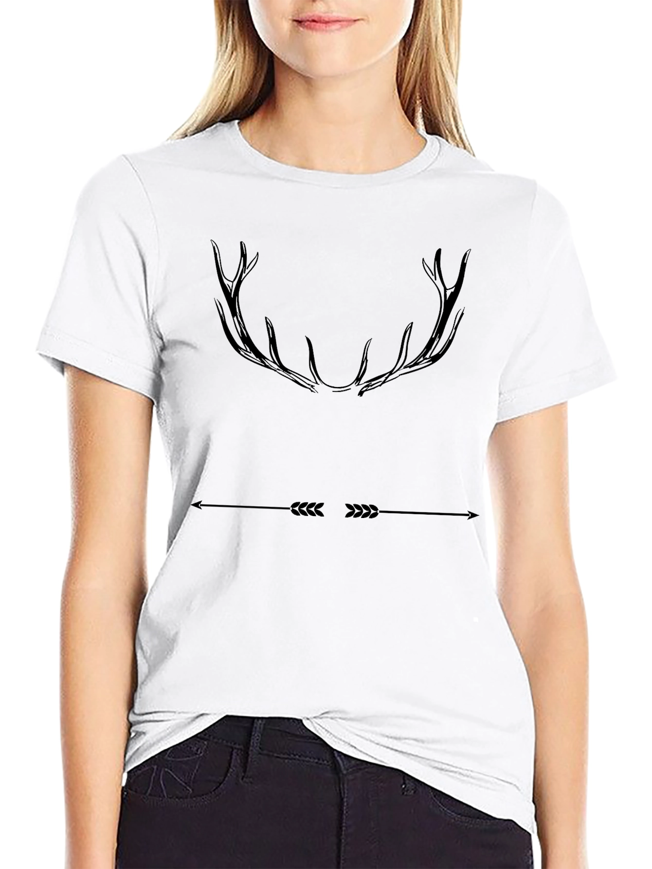 Mens Black T-Shirt with Antler and Arrow Design