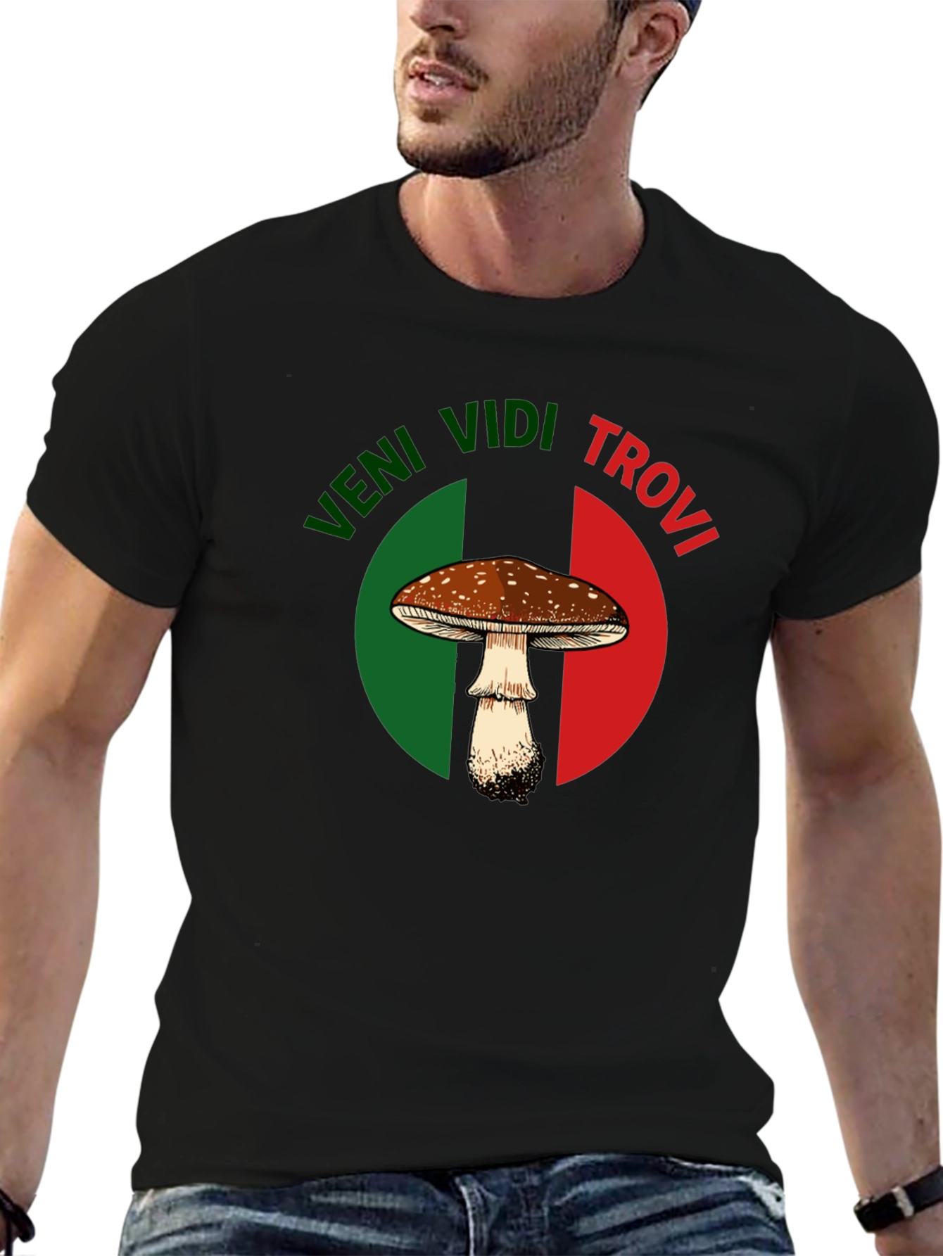 Veni Vidi Trovi Mushroom Graphic T-Shirt