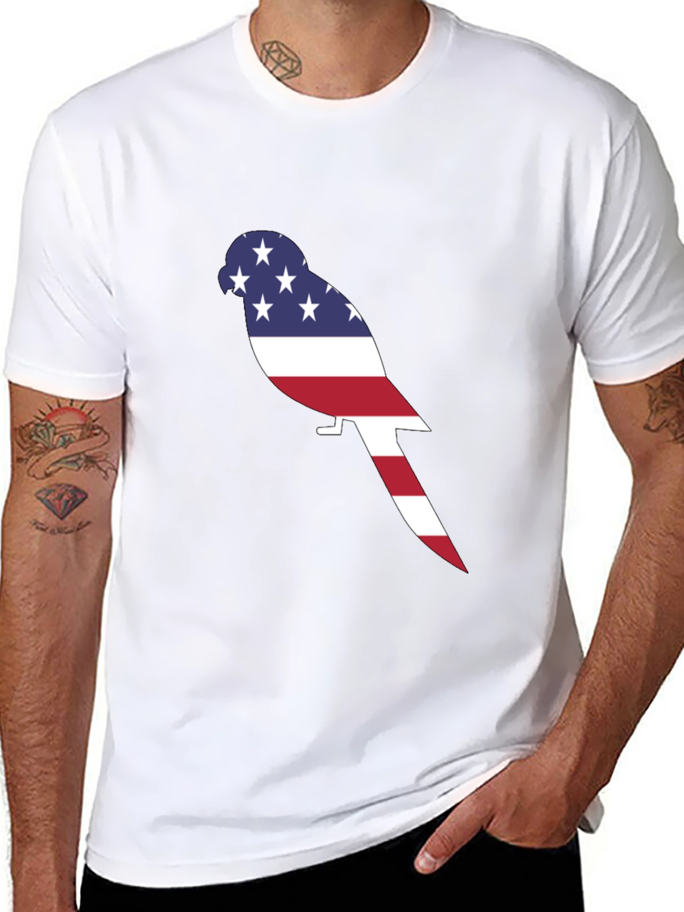 Patriotic Parrot Graphic Tee - American Pride