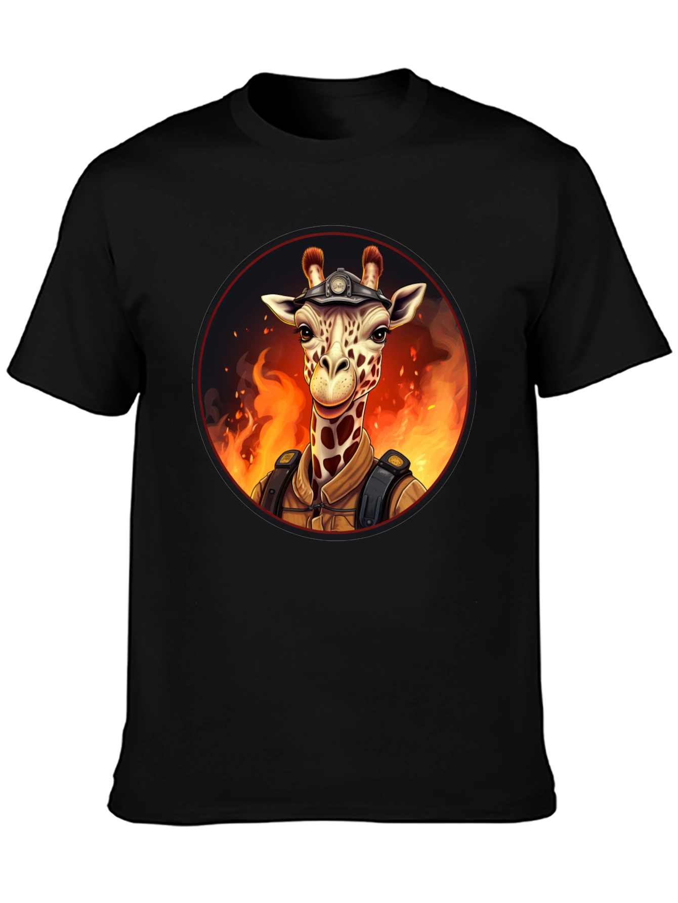 Giraffe Firefighter Graphic Tee - Novelty Animal Design