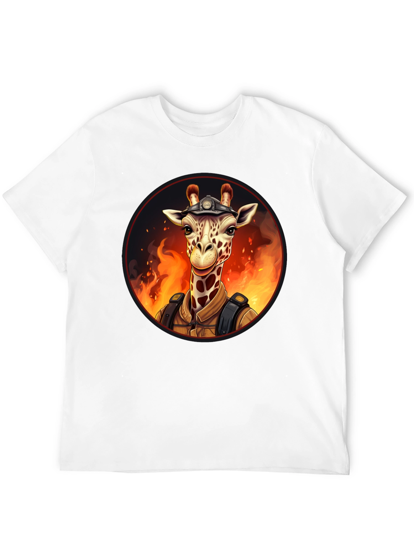 Giraffe Firefighter Graphic Tee - Novelty Animal Design