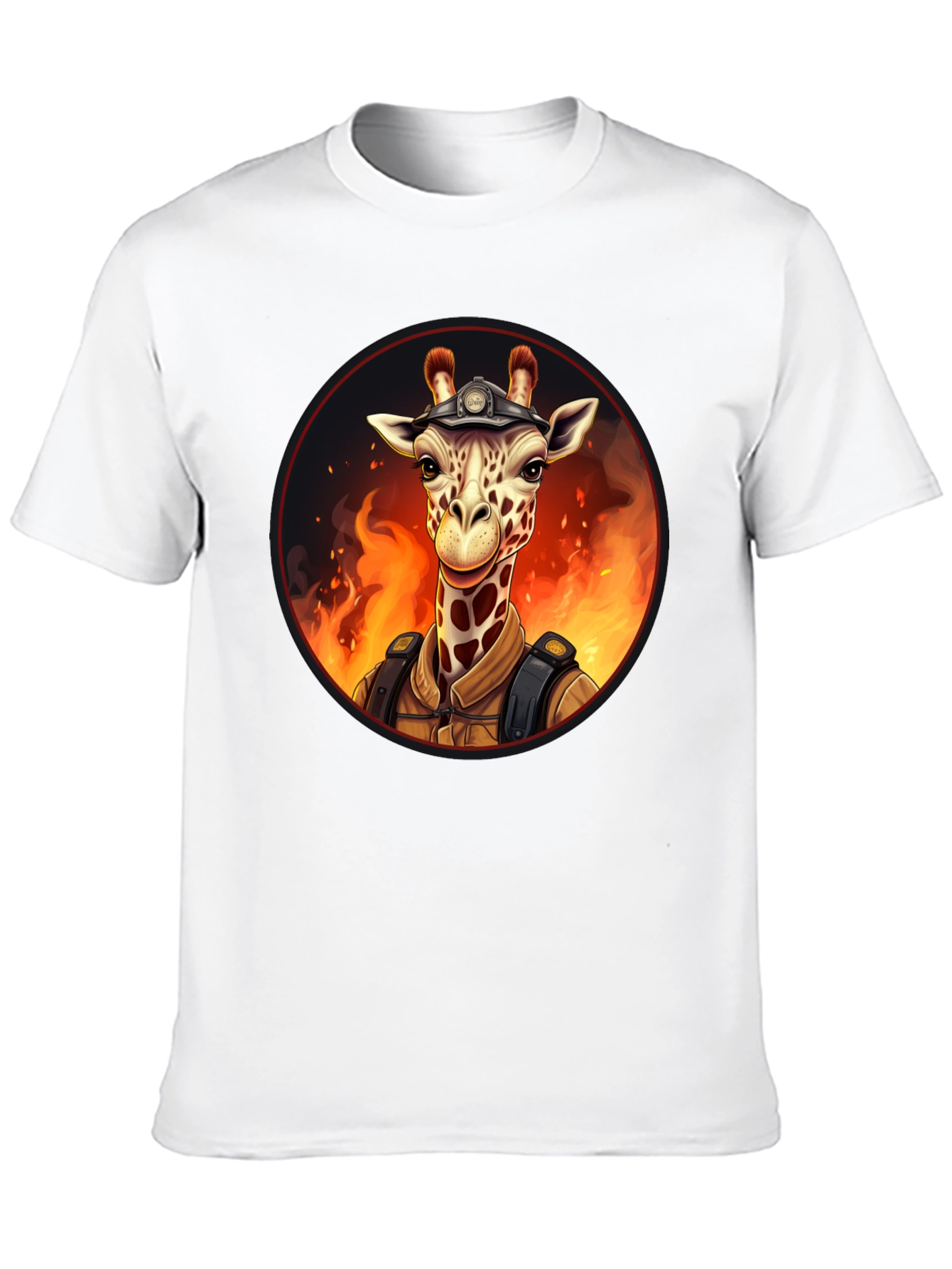 Giraffe Firefighter Graphic Tee - Novelty Animal Design