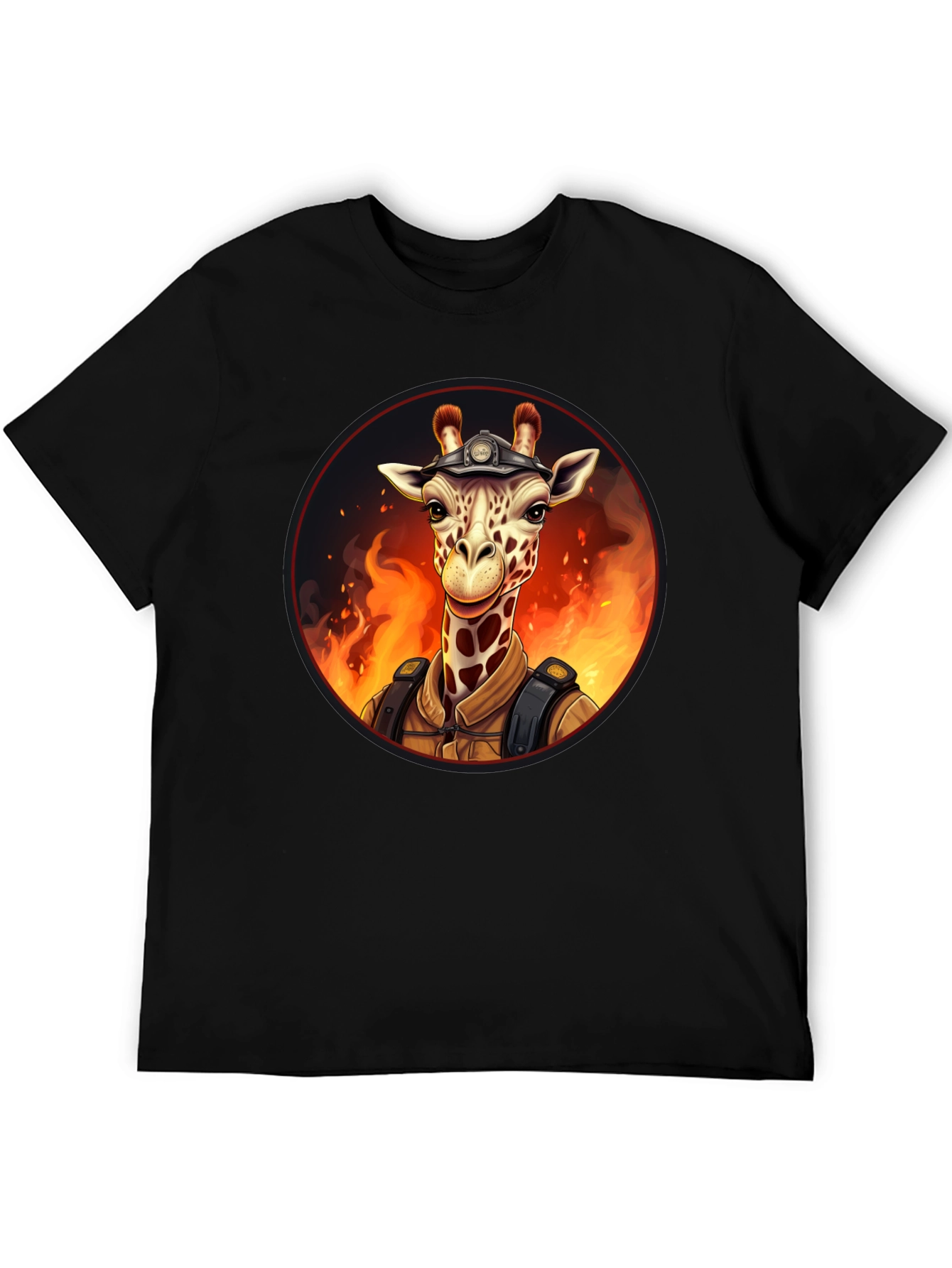 Giraffe Firefighter Graphic Tee - Novelty Animal Design