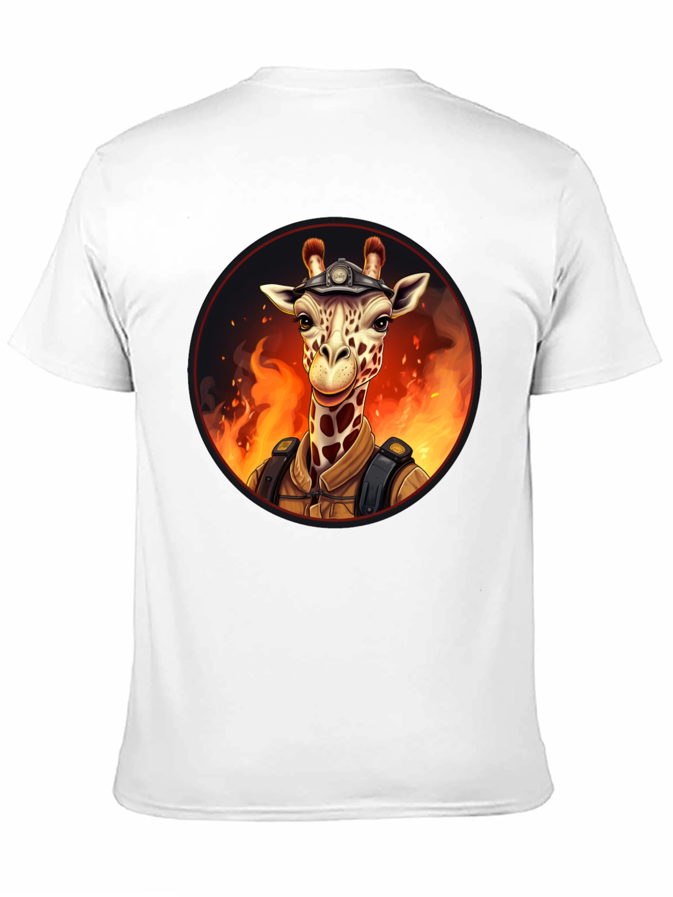Giraffe Firefighter Graphic Tee - Novelty Animal Design