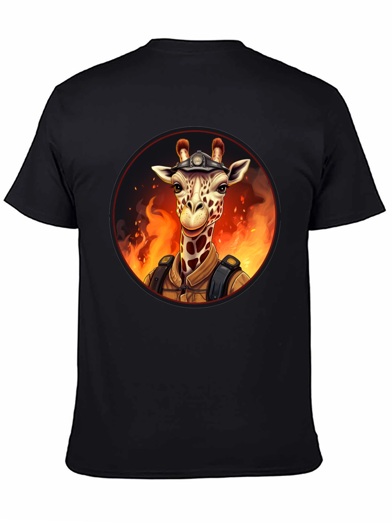 Giraffe Firefighter Graphic Tee - Novelty Animal Design