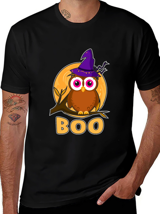 Halloween Owl Boo T-Shirt - Mens Black Tee