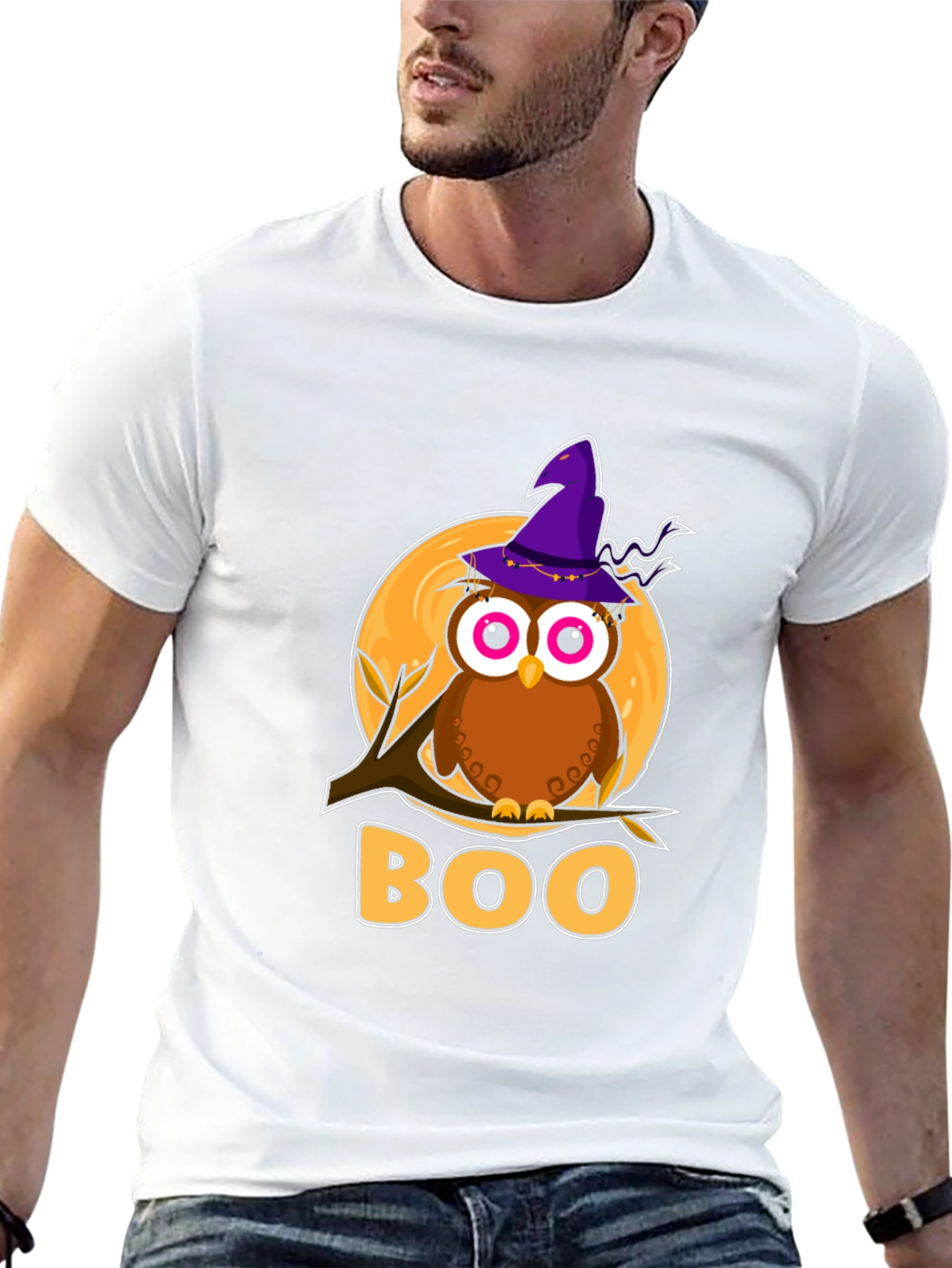 Halloween Owl Boo T-Shirt - Mens Black Tee