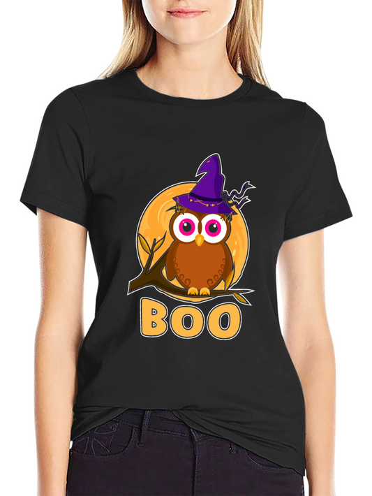 Halloween Owl Boo T-Shirt - Mens Black Tee