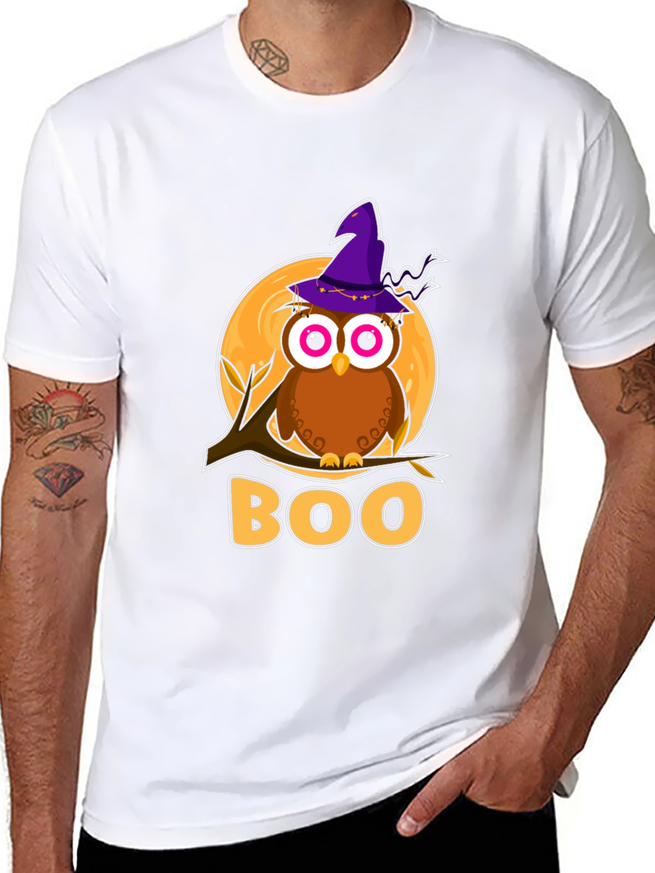 Halloween Owl Boo T-Shirt - Mens Black Tee