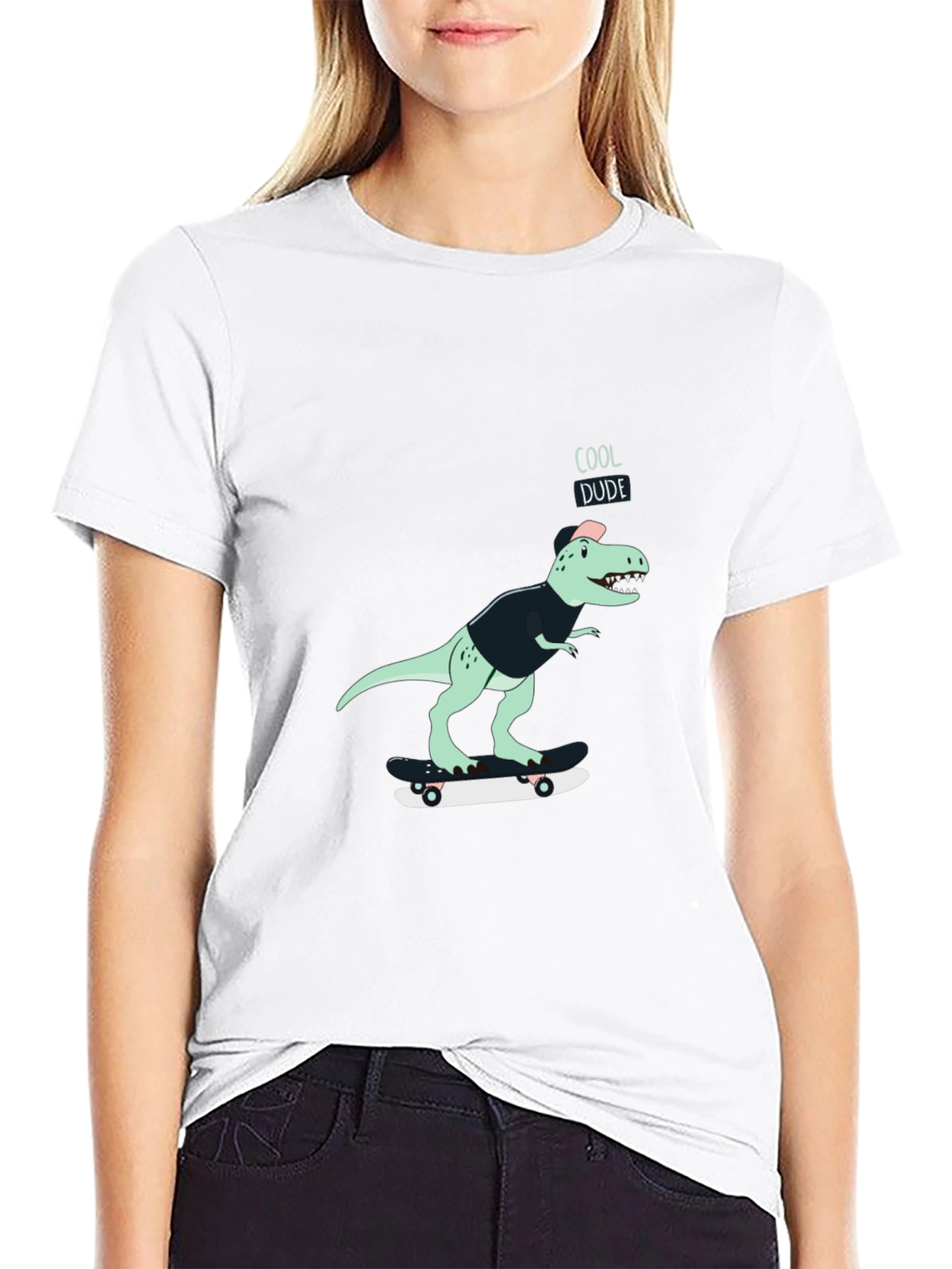 Cool Dude Dinosaur Skateboard Graphic T-Shirt