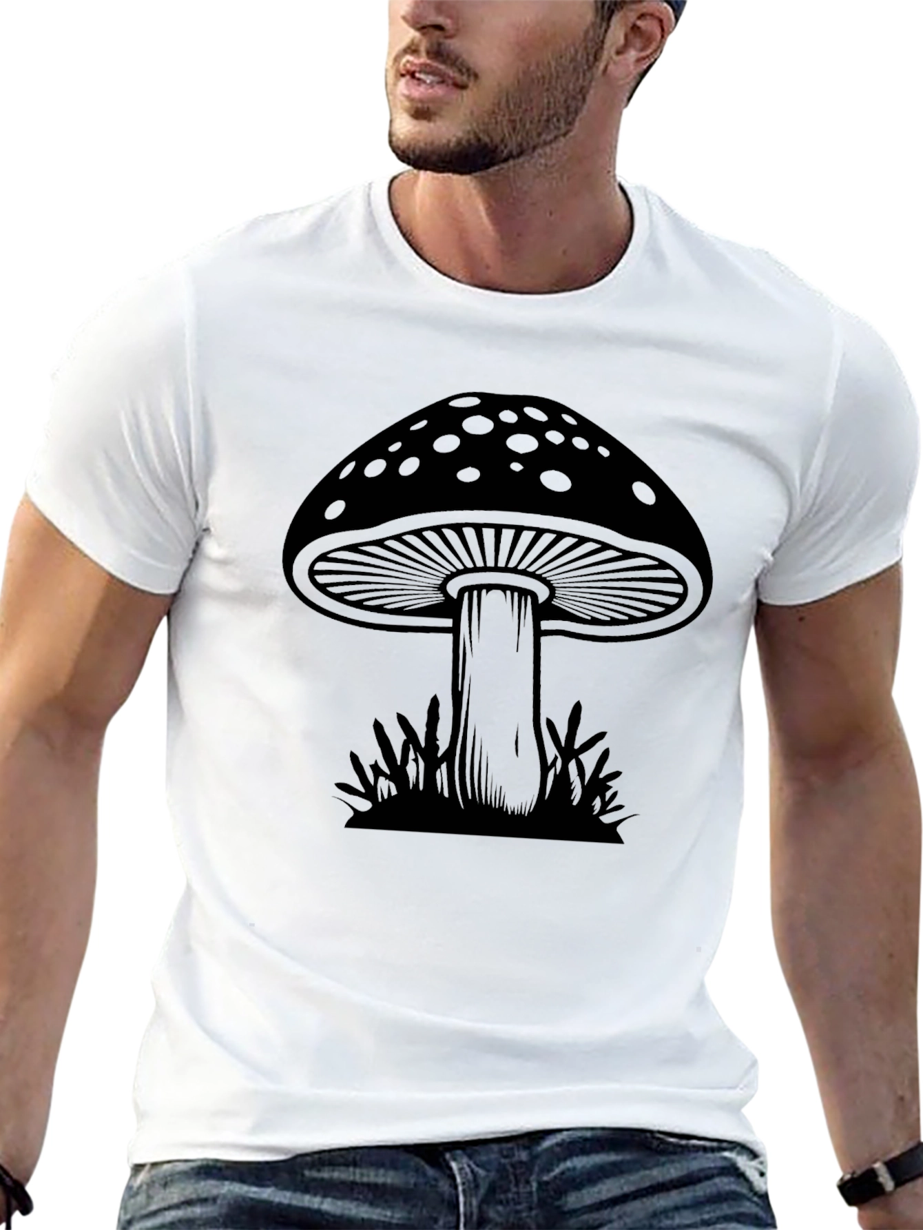 Mushroom Graphic Tee - Black Cotton T-Shirt