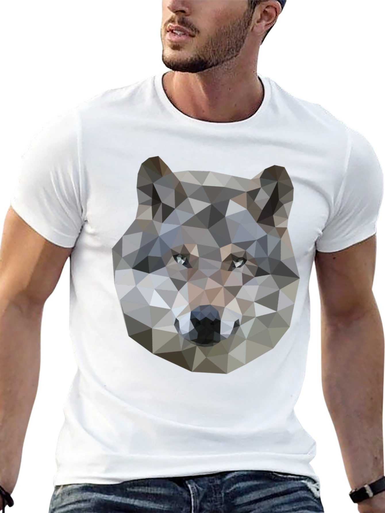 Geometric Wolf Graphic Print Black T-Shirt