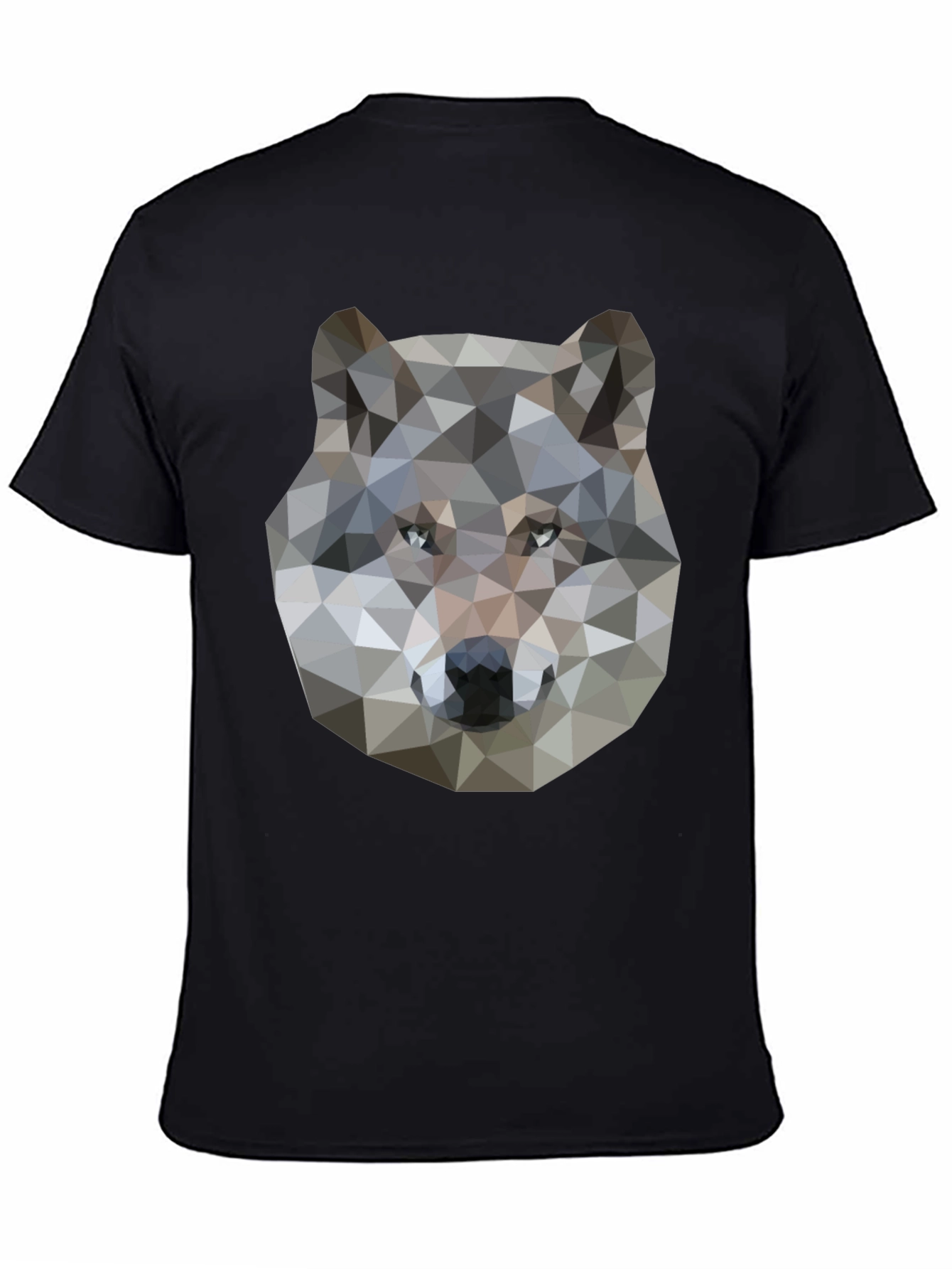 Geometric Wolf Graphic Print Black T-Shirt