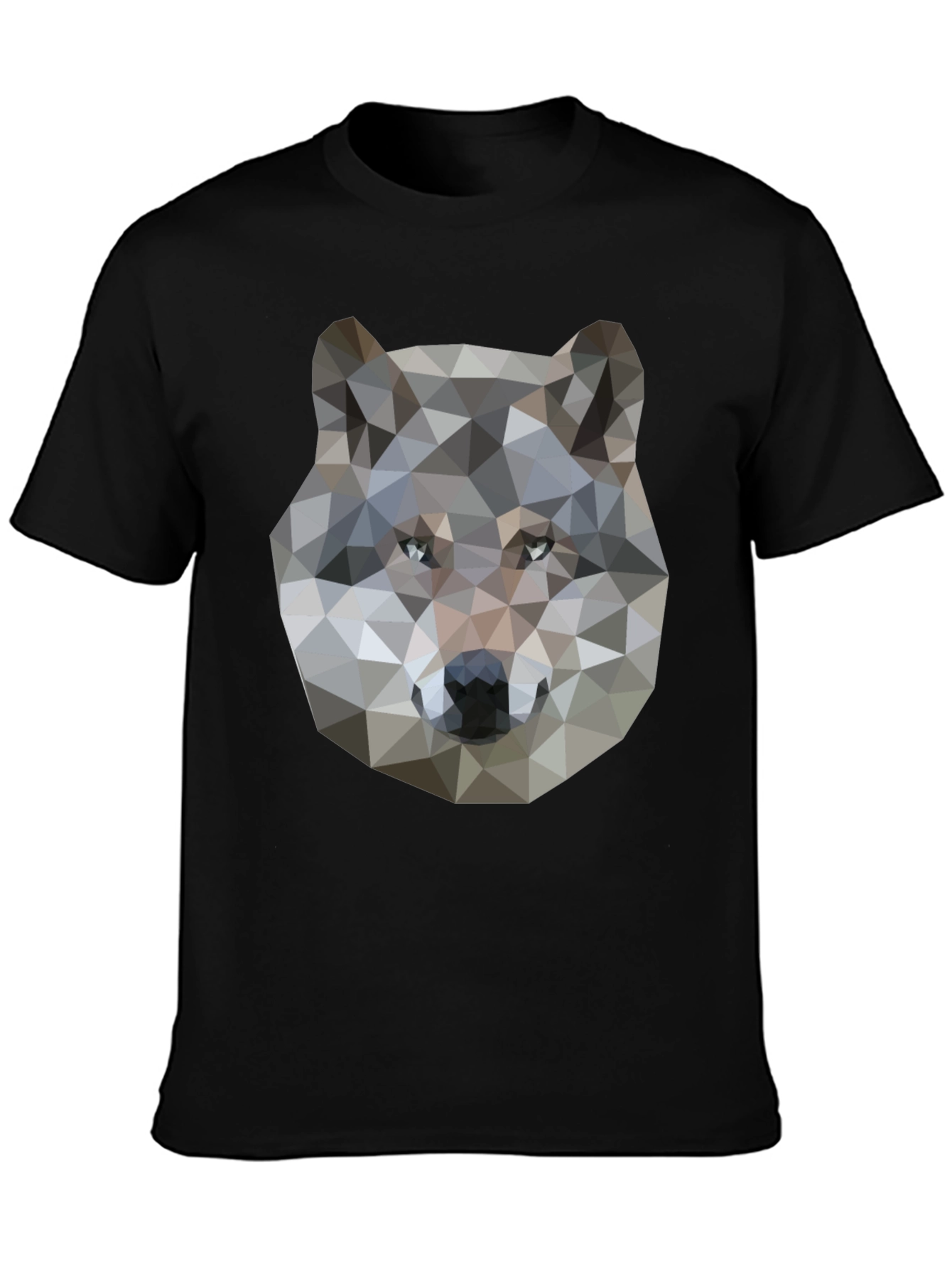 Geometric Wolf Graphic Print Black T-Shirt
