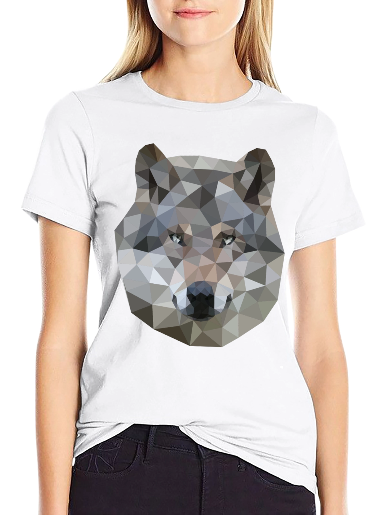 Geometric Wolf Graphic Print Black T-Shirt