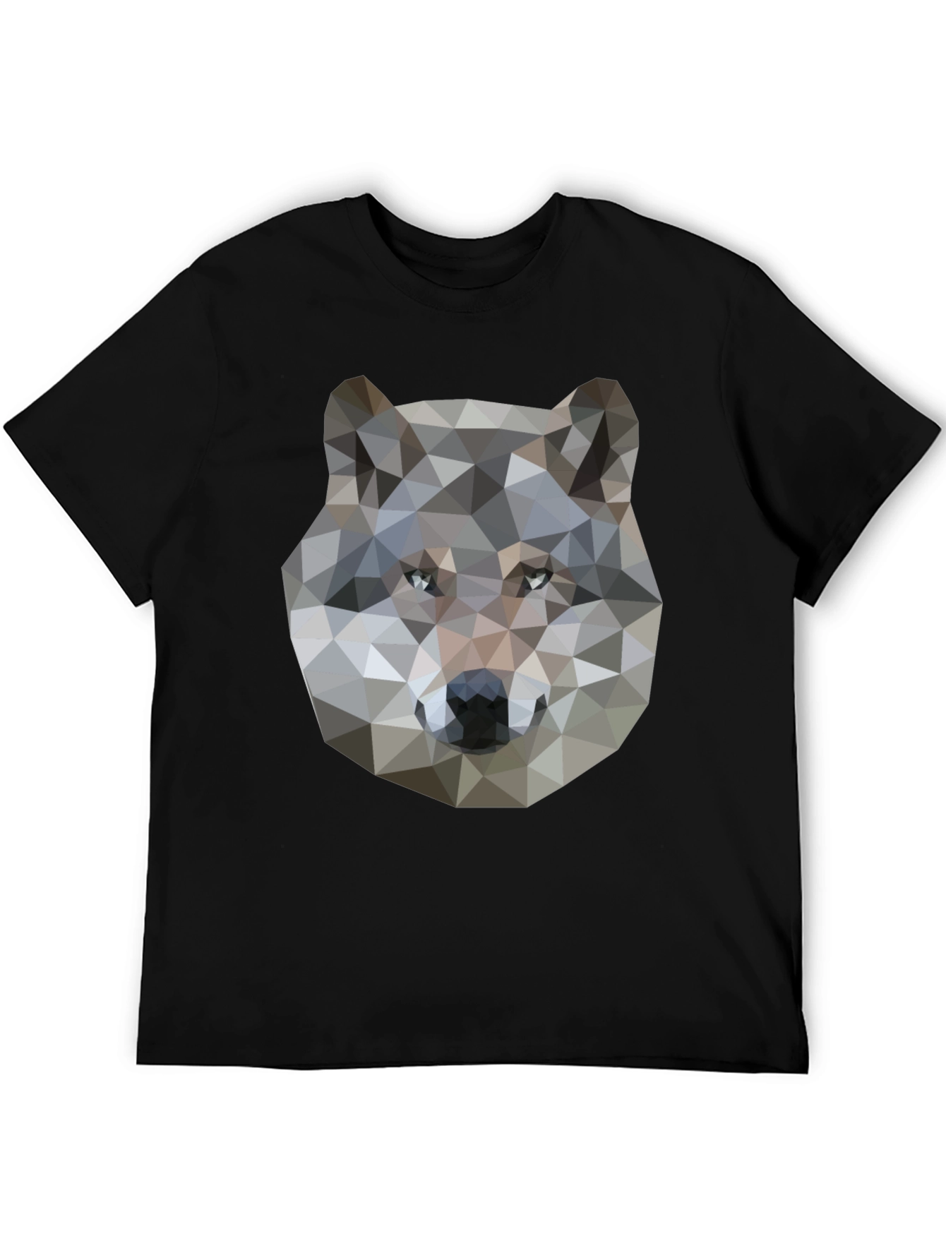 Geometric Wolf Graphic Print Black T-Shirt