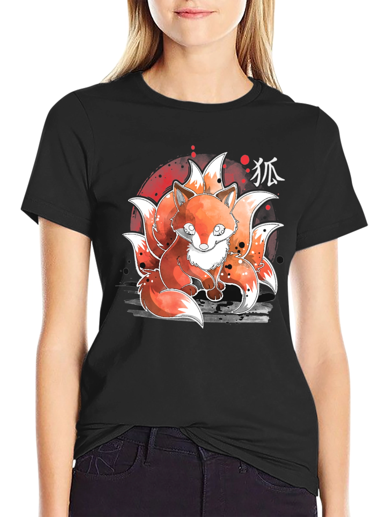 Nine-Tailed Fox Graphic Tee - Japanese Anime Design