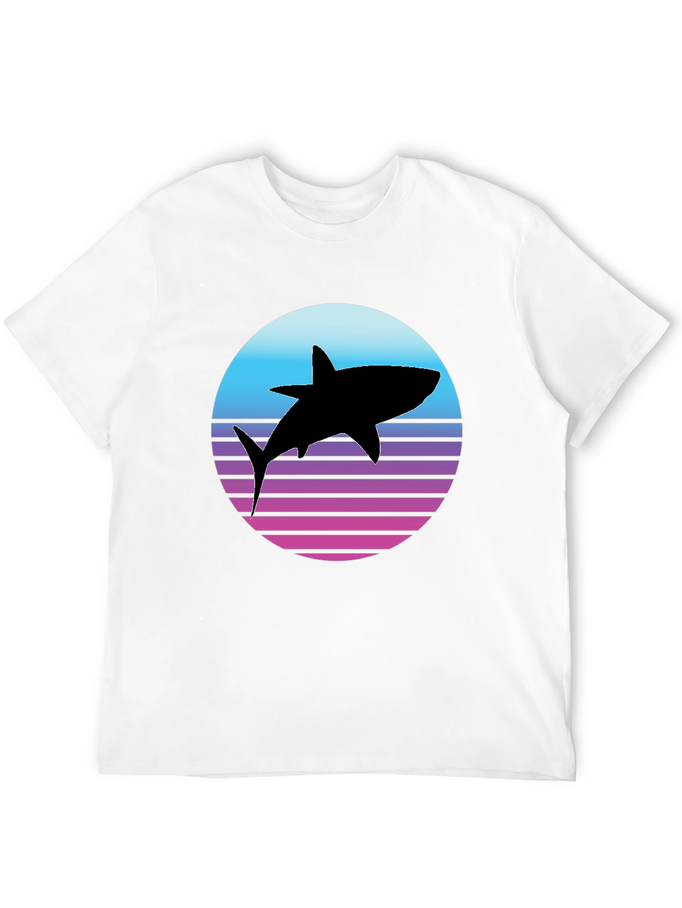 Retro Shark Graphic Tee - Black Cotton T-Shirt