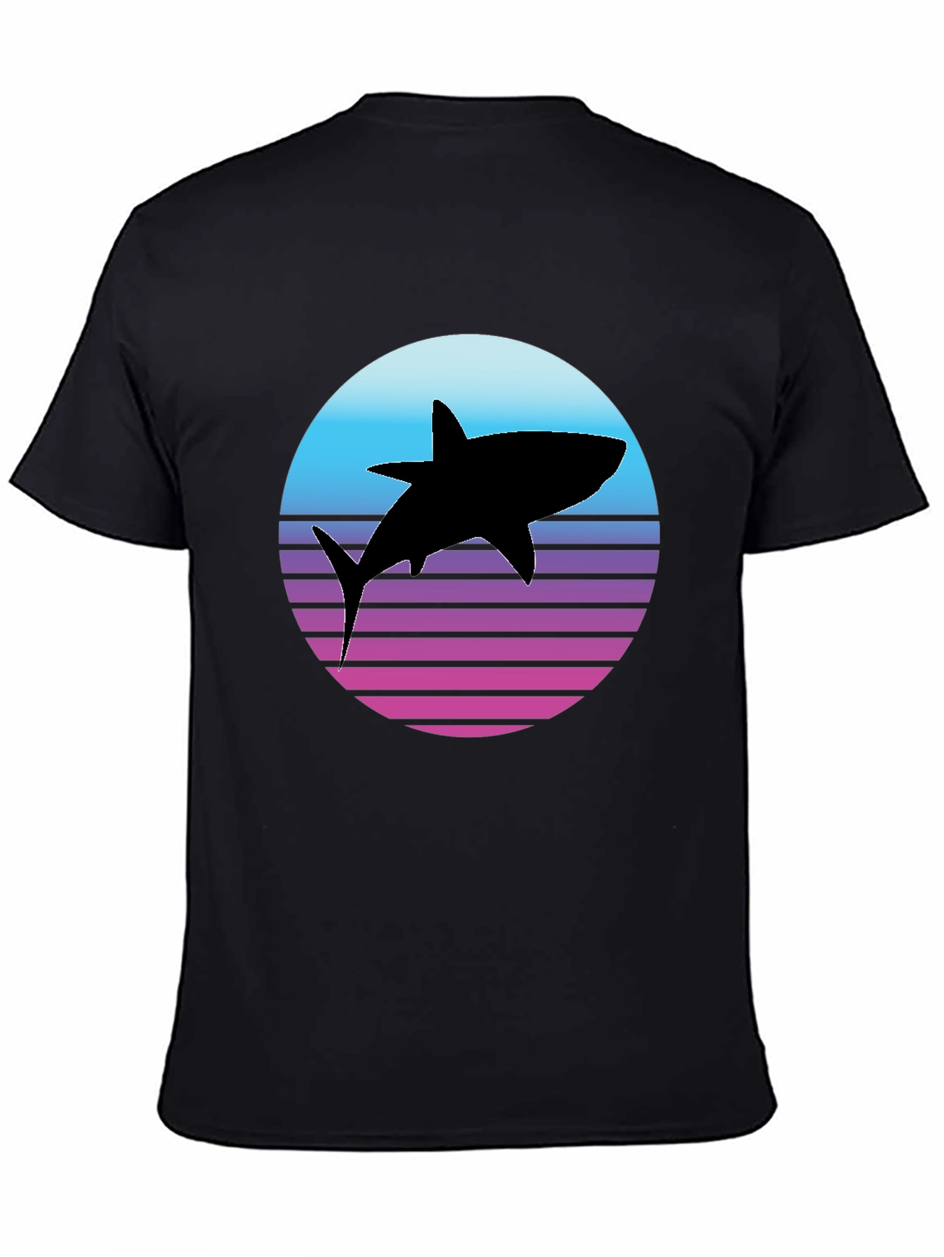 Retro Shark Graphic Tee - Black Cotton T-Shirt