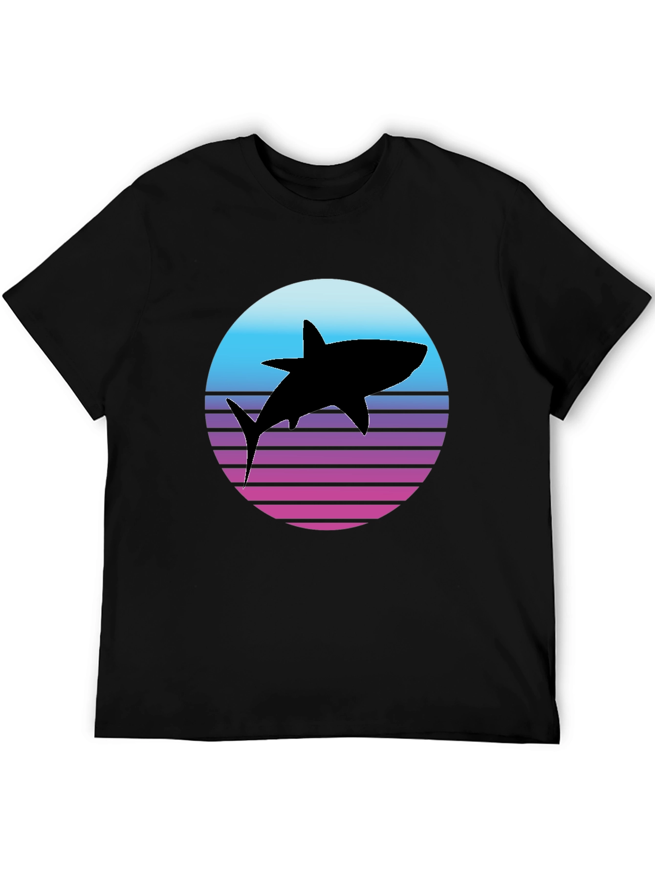 Retro Shark Graphic Tee - Black Cotton T-Shirt