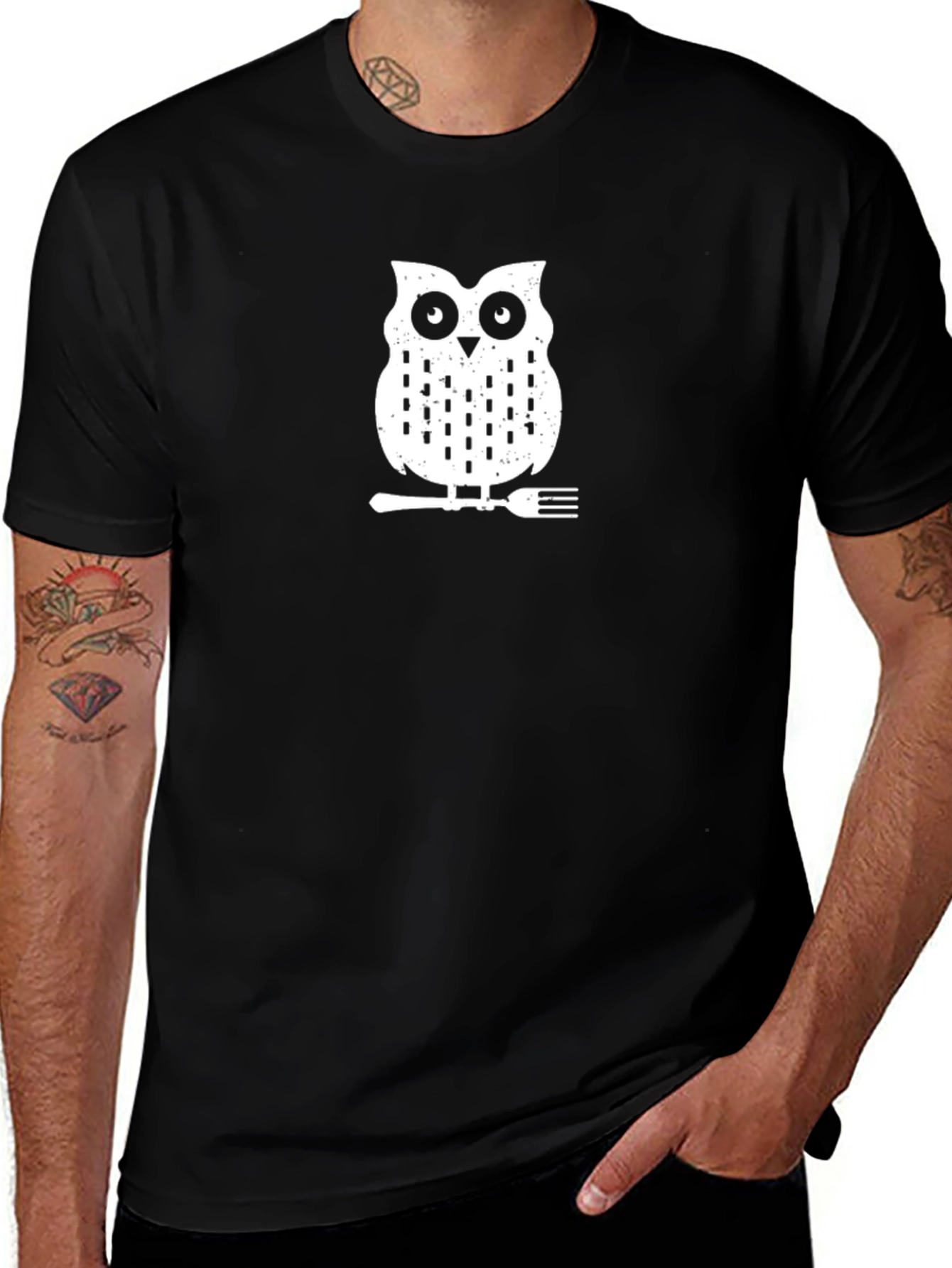 Owl on a Fork Graphic Tee - Black