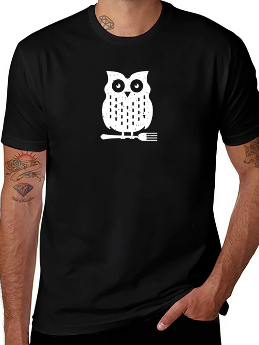 Owl on a Fork Graphic Tee - Black