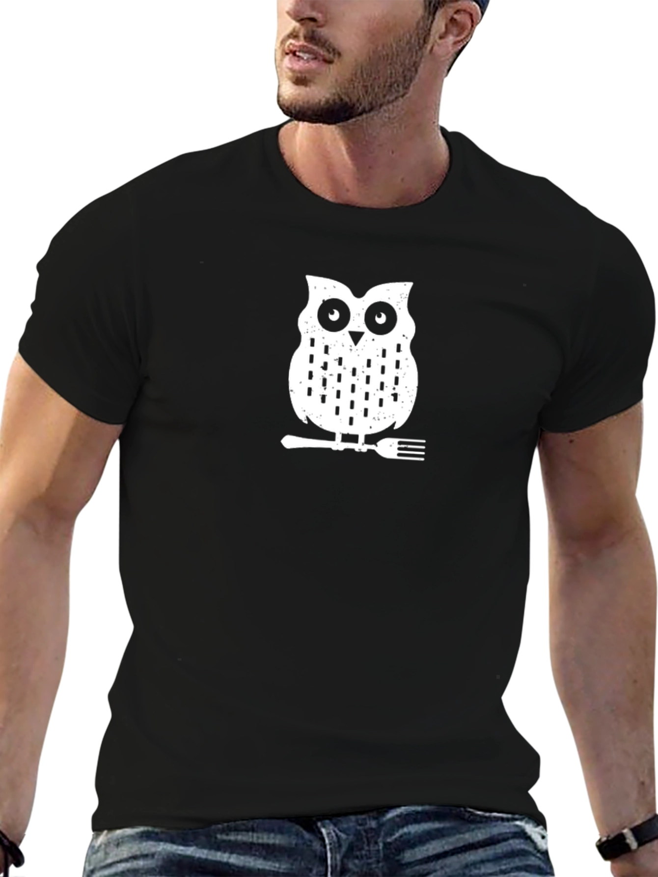 Owl on a Fork Graphic Tee - Black
